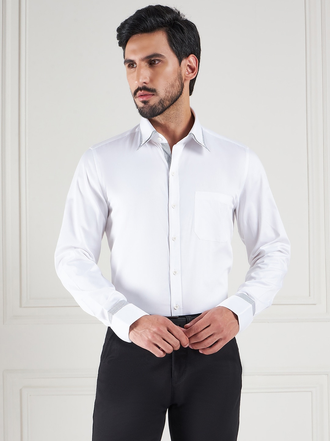 

LOUIS STITCH Comfort Button Down Collar Cotton Formal Shirt, White