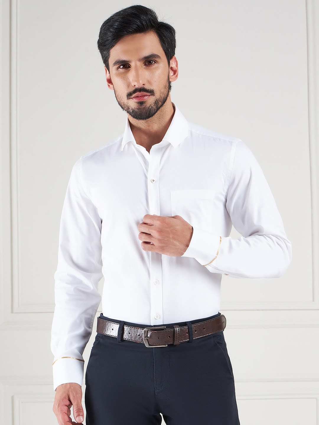 

LOUIS STITCH Comfort Spread Collar Cotton Formal Shirt, White