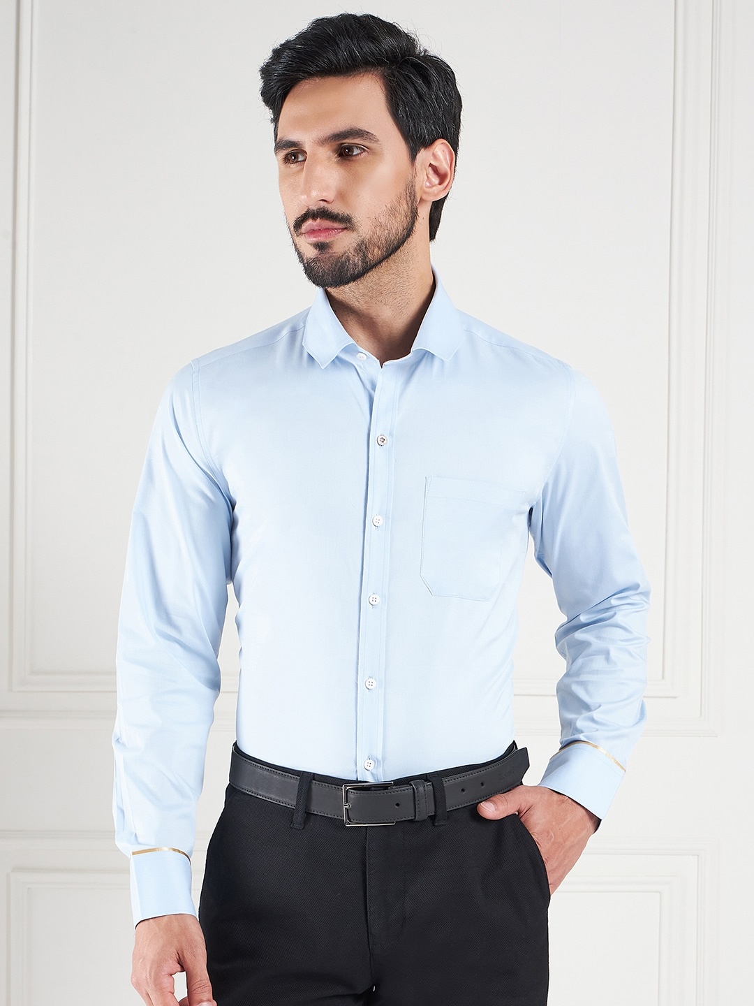 

LOUIS STITCH Comfort Self Design Cotton Formal Shirt, Blue
