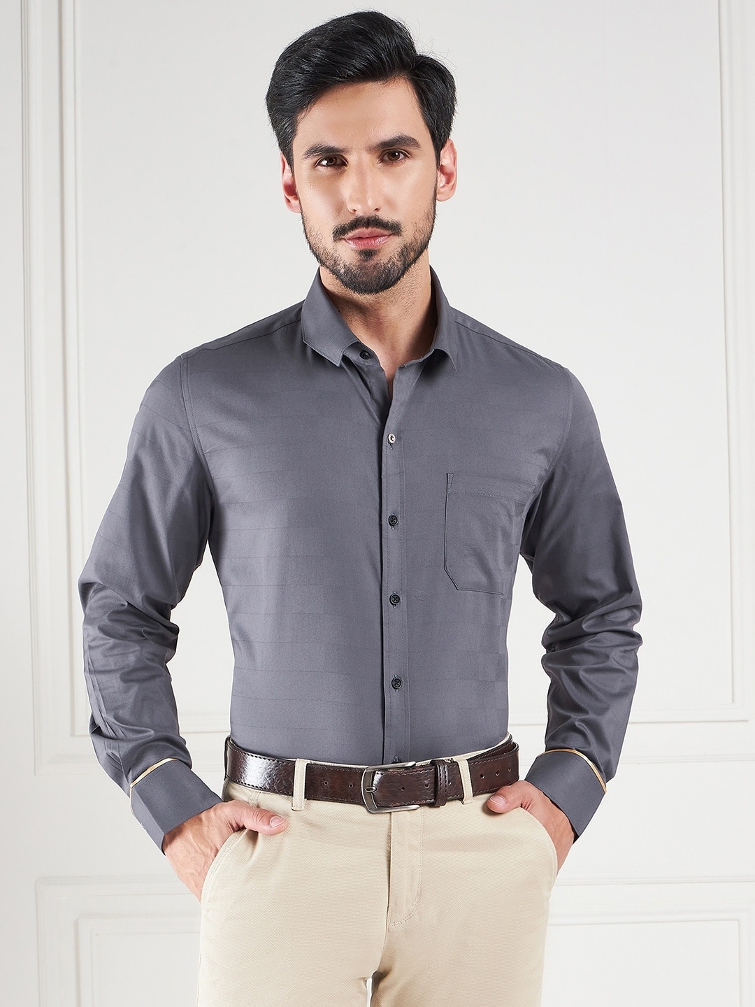 

LOUIS STITCH Cotton Comfort Opaque Formal Shirt, Grey