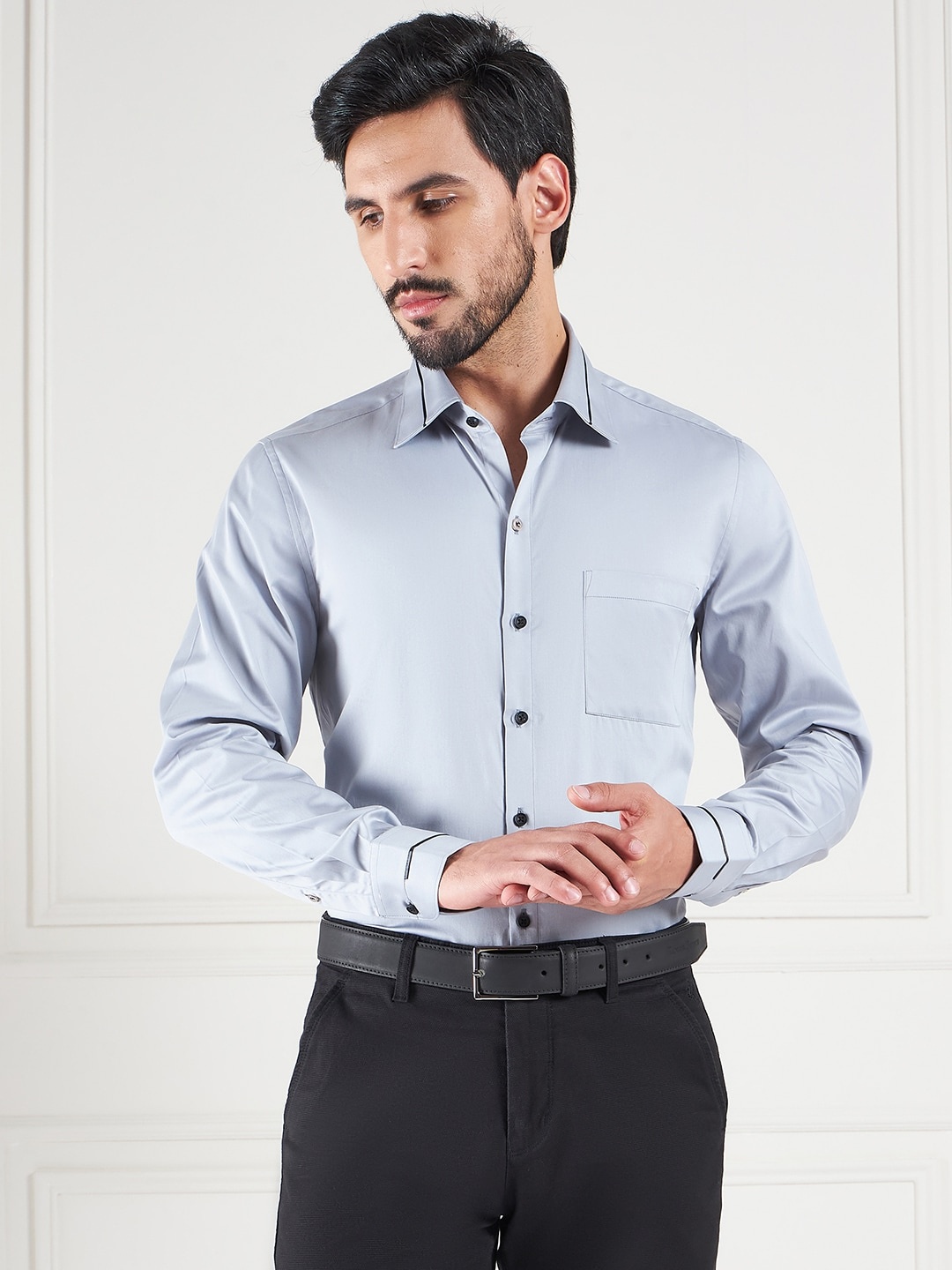 

LOUIS STITCH Comfort Spread Collar Pure Cotton Formal Shirt, Grey