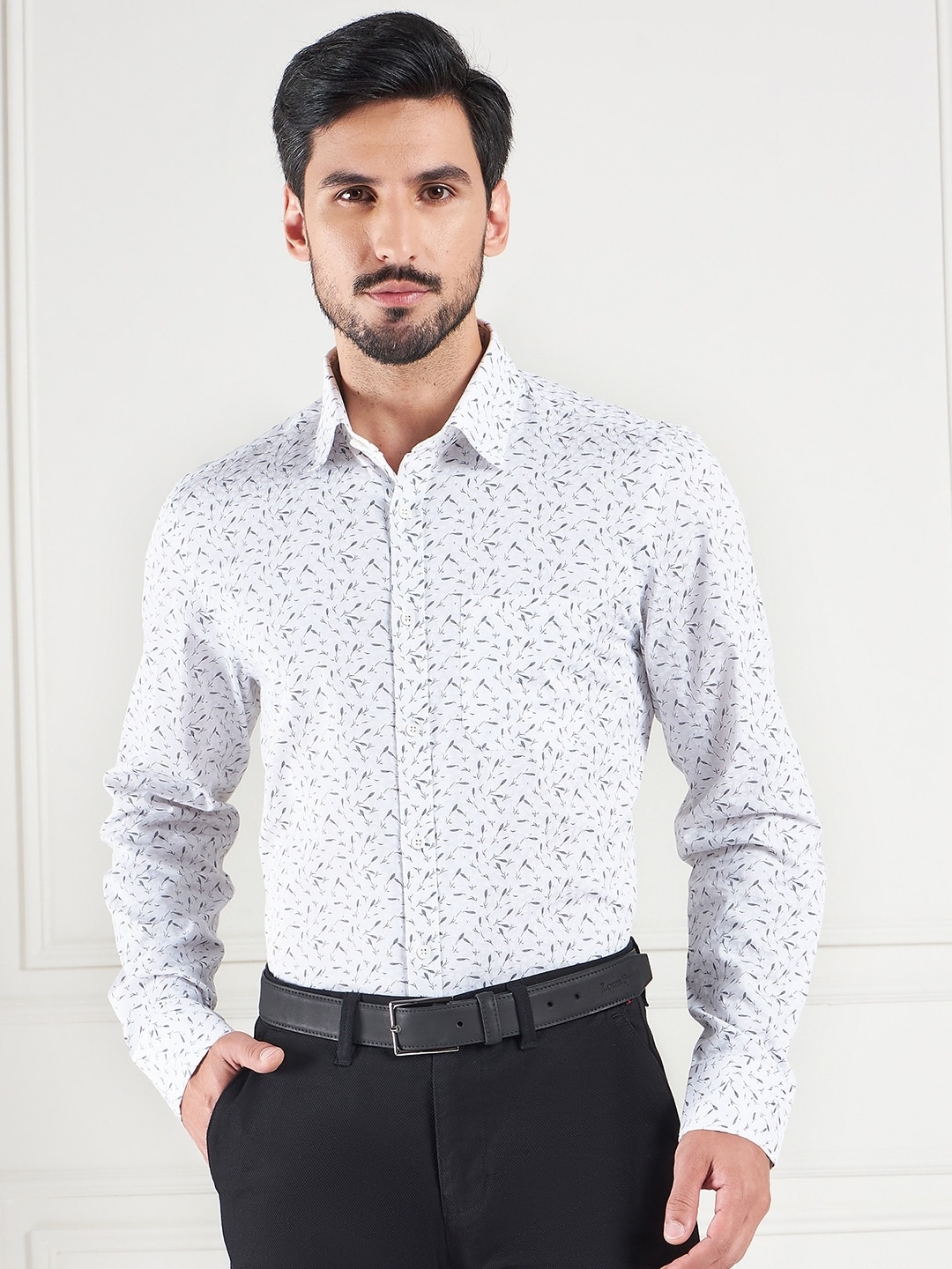 

LOUIS STITCH Comfort Floral Printed Cotton Formal Shirt, White
