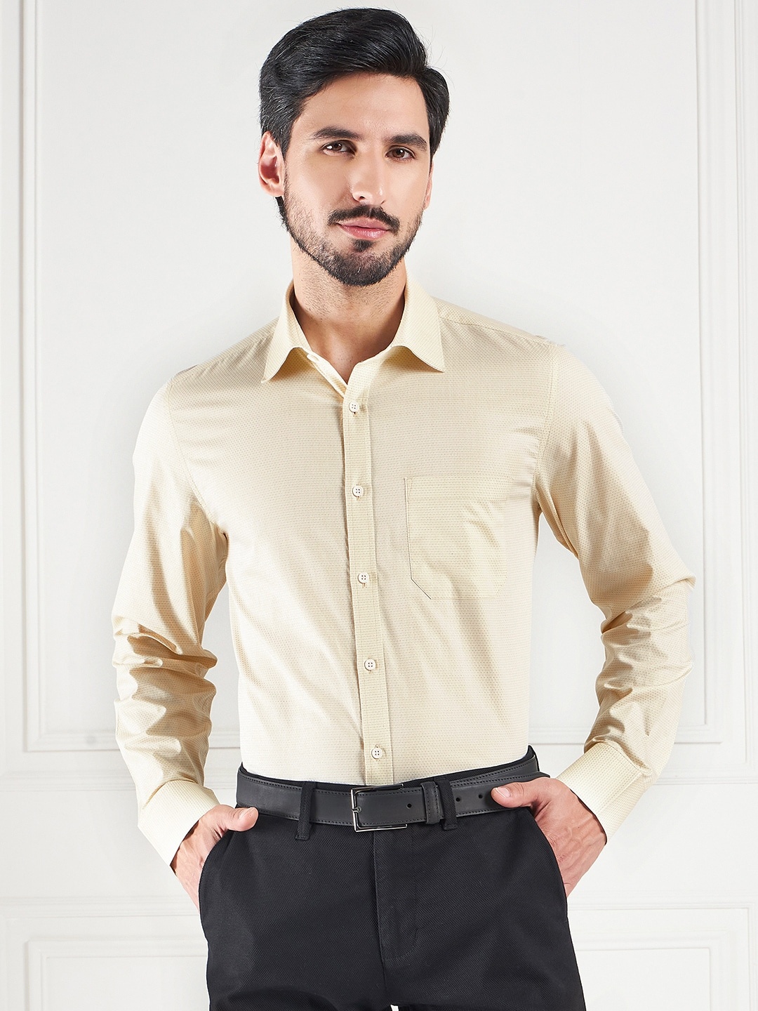 

LOUIS STITCH Abstract Printed Comfort Cotton Formal Shirt, Yellow