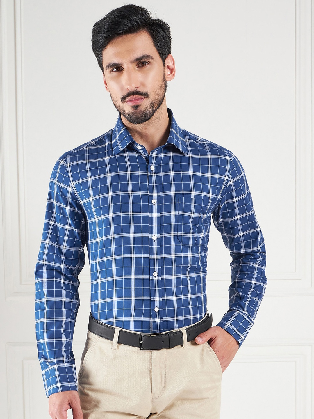 

LOUIS STITCH Tartan Checks Comfort Cotton Formal Shirt, Blue