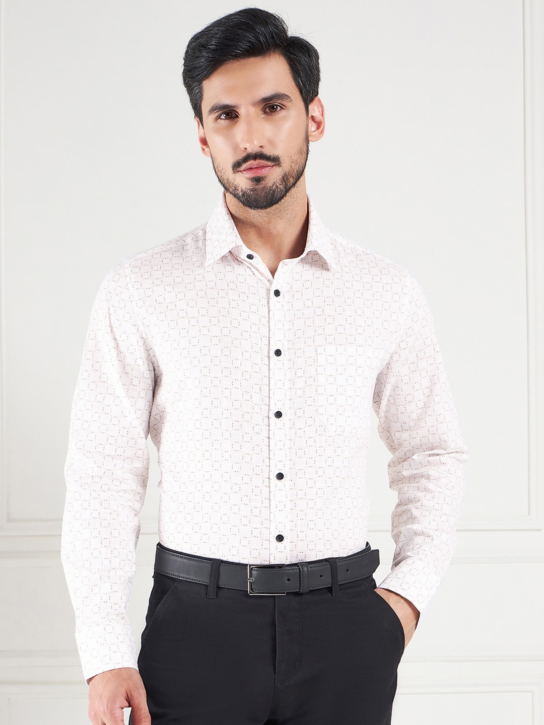 

LOUIS STITCH Comfort Micro Ditsy Printed Cotton Formal Shirt, White