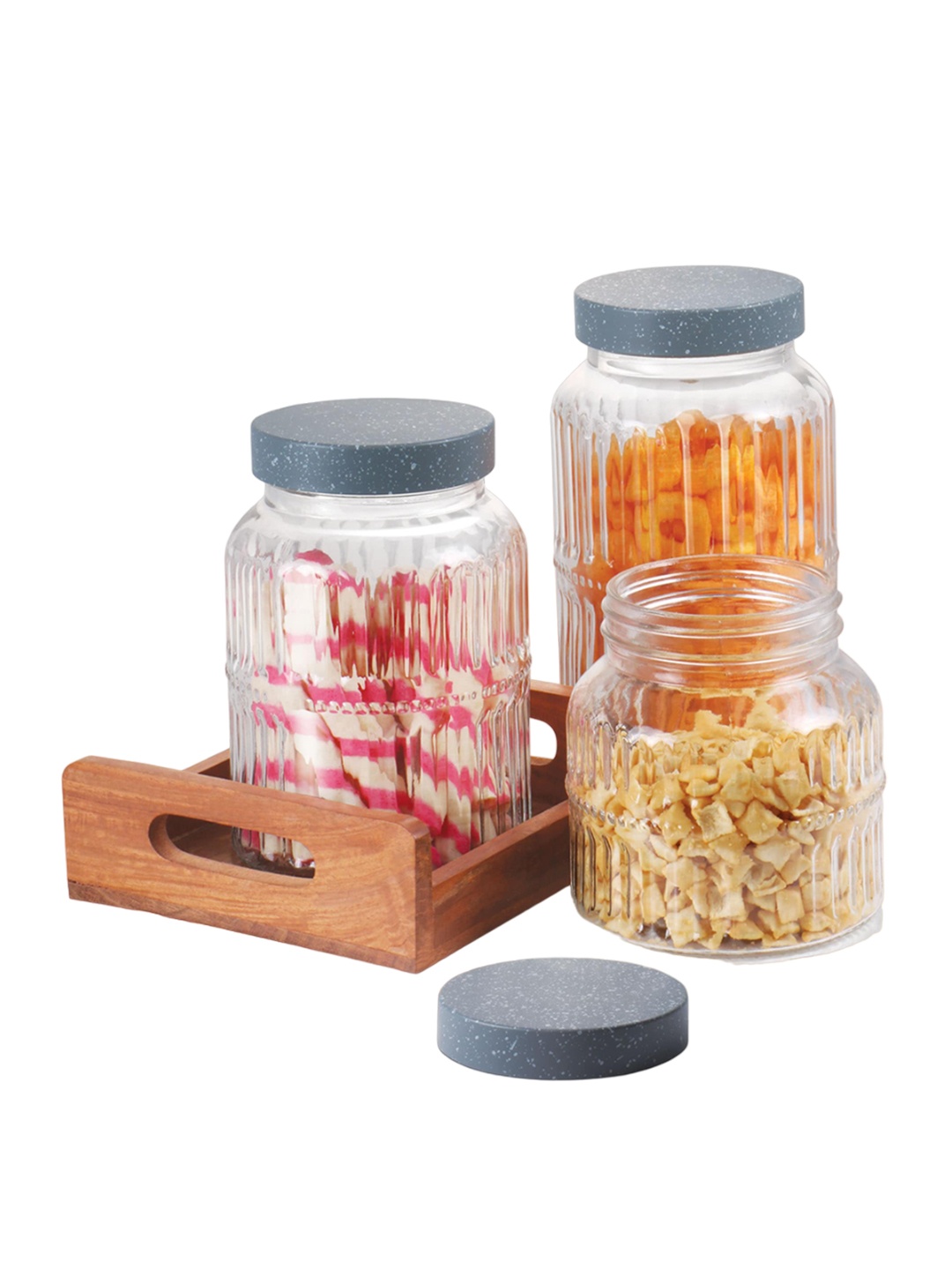 

Treo Granito 3 Pieces Transparent Glass Jars With Granite Finish Steel Lid 1.3 L
