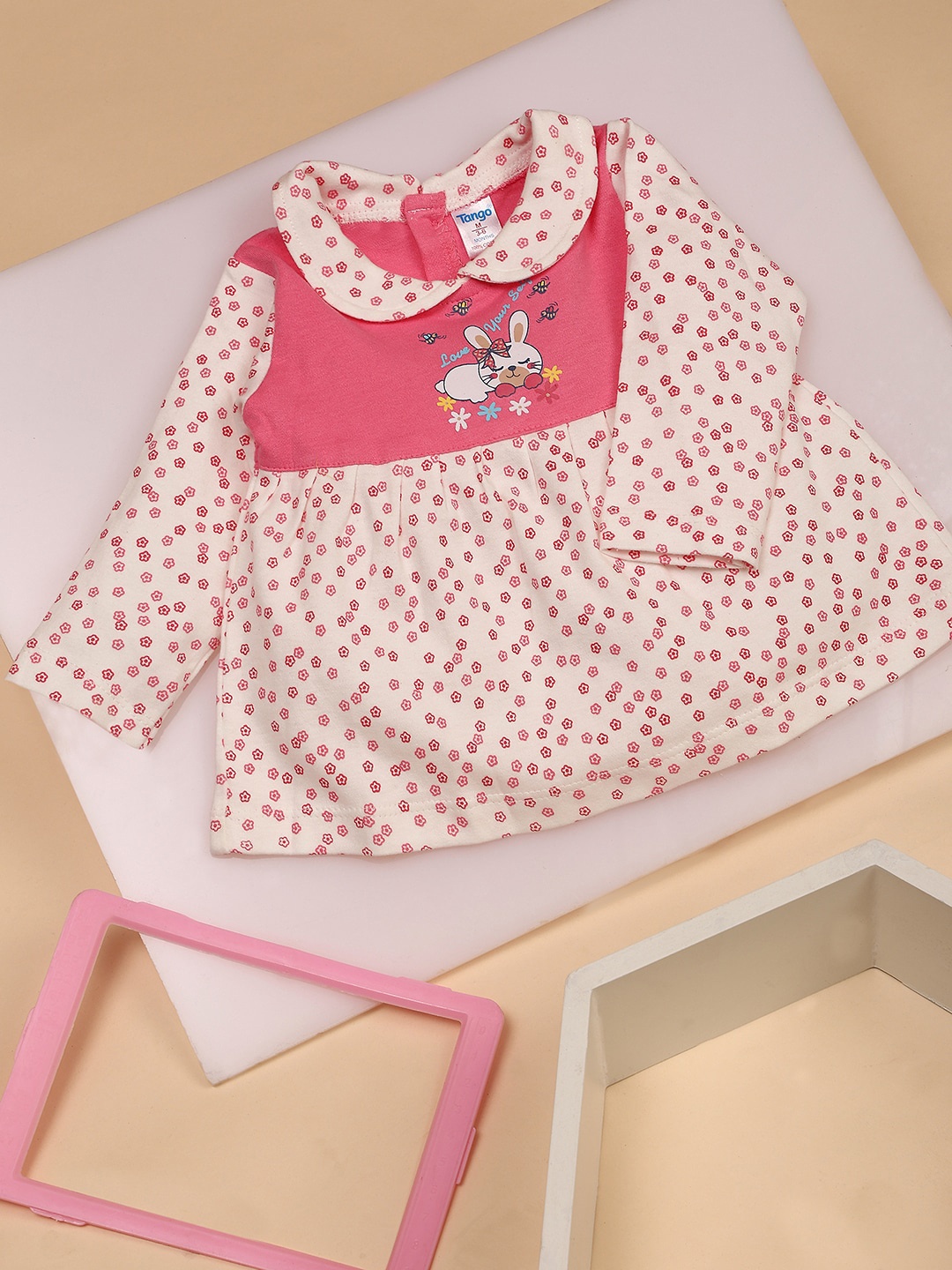

V-Mart Infant Girls Floral Printed Peter Pan Collar Cotton A-Line Dress, Pink