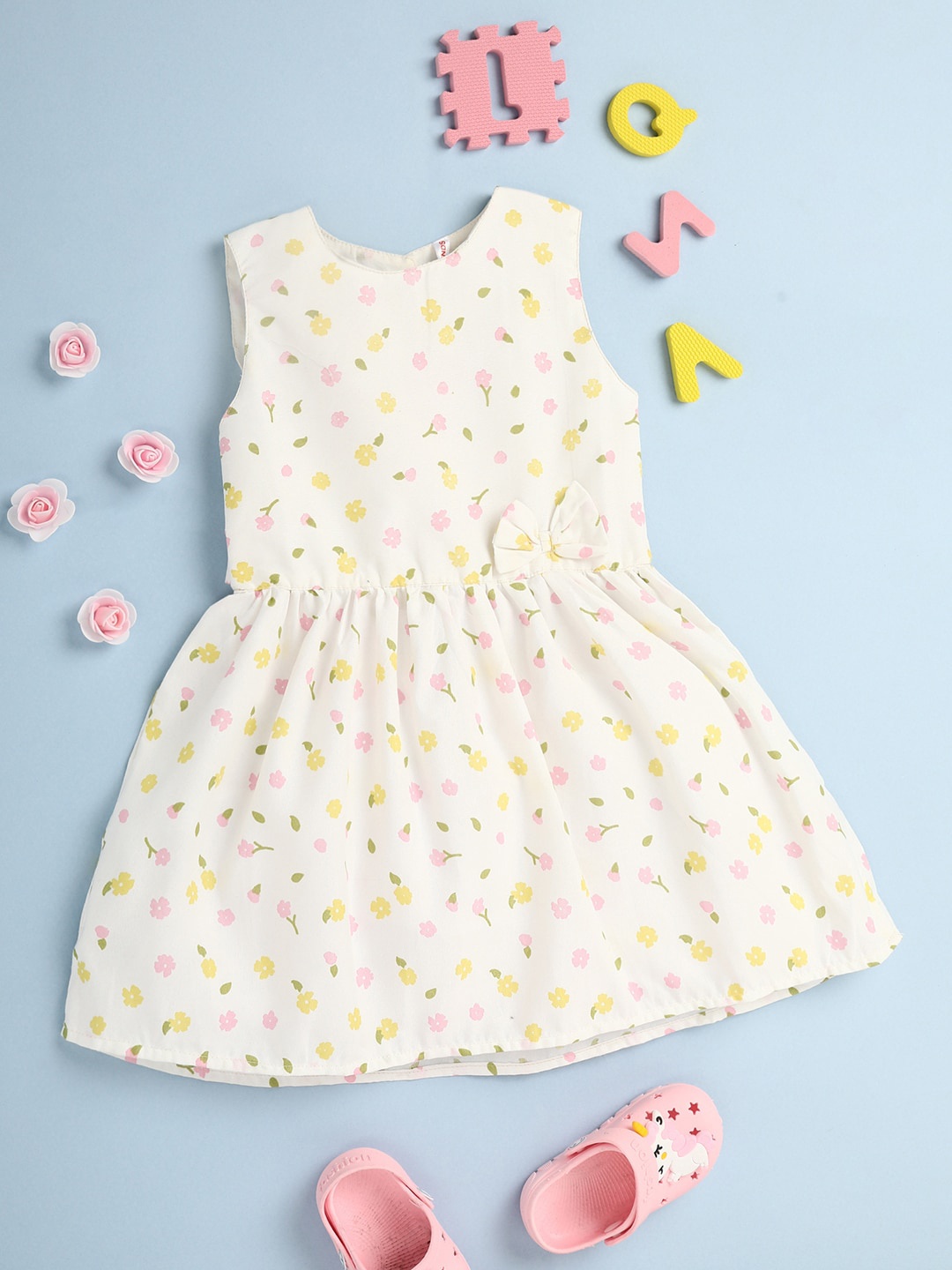 

V-Mart Floral Printed Sleeveless Fit & Flare Dress, White