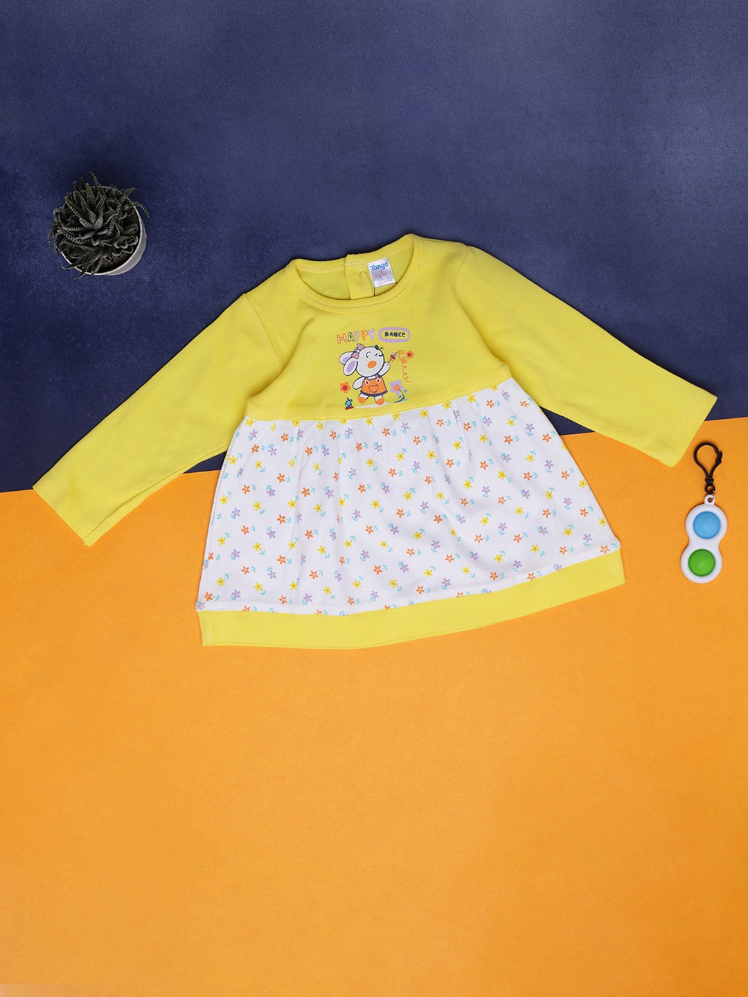 

V-Mart Infants Girls Polka Dot Printed Cotton A-Line Dress, Yellow