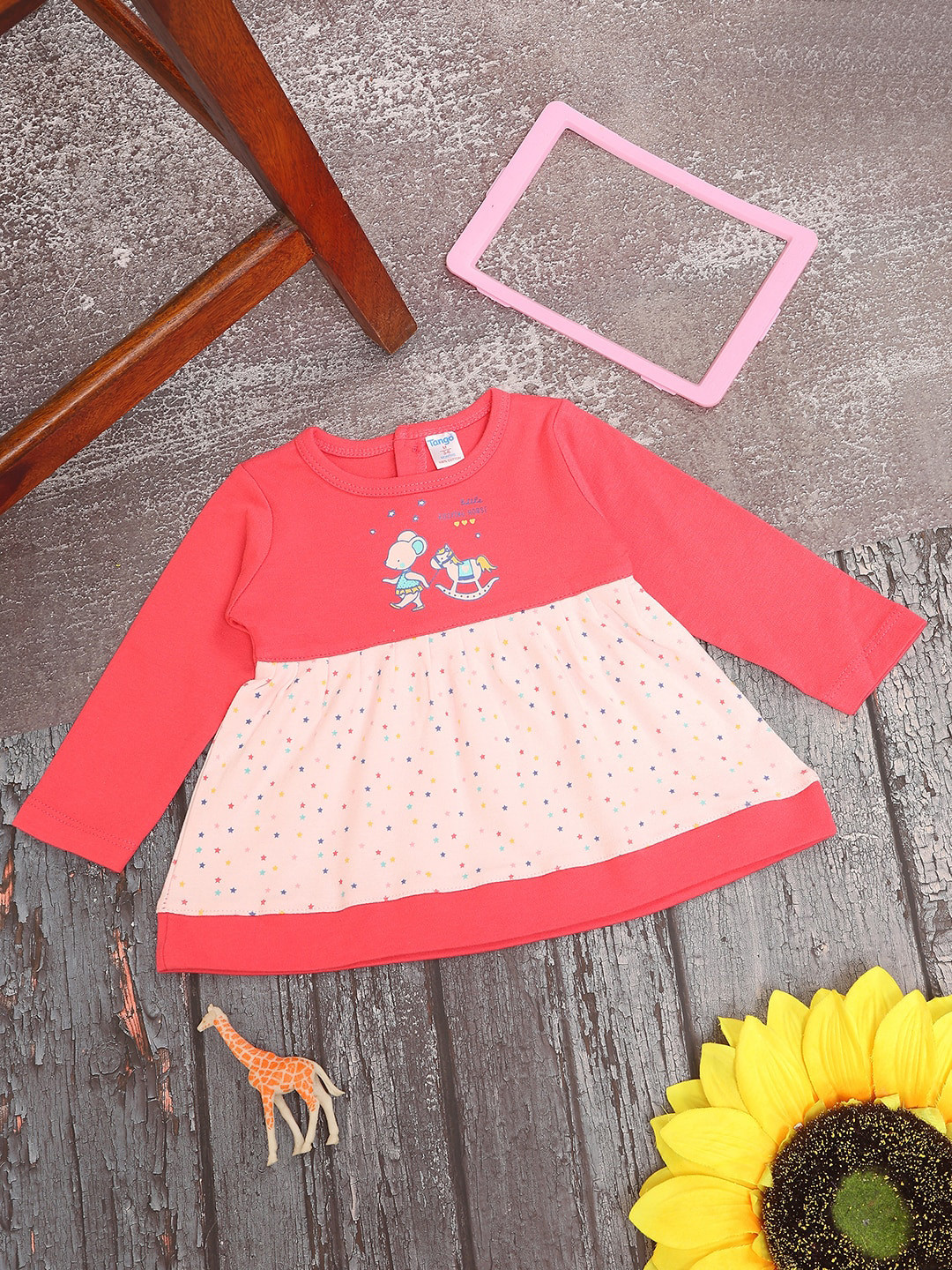 

V-Mart Infant Girls Conversational Printed Cotton A-Line Dress, Orange