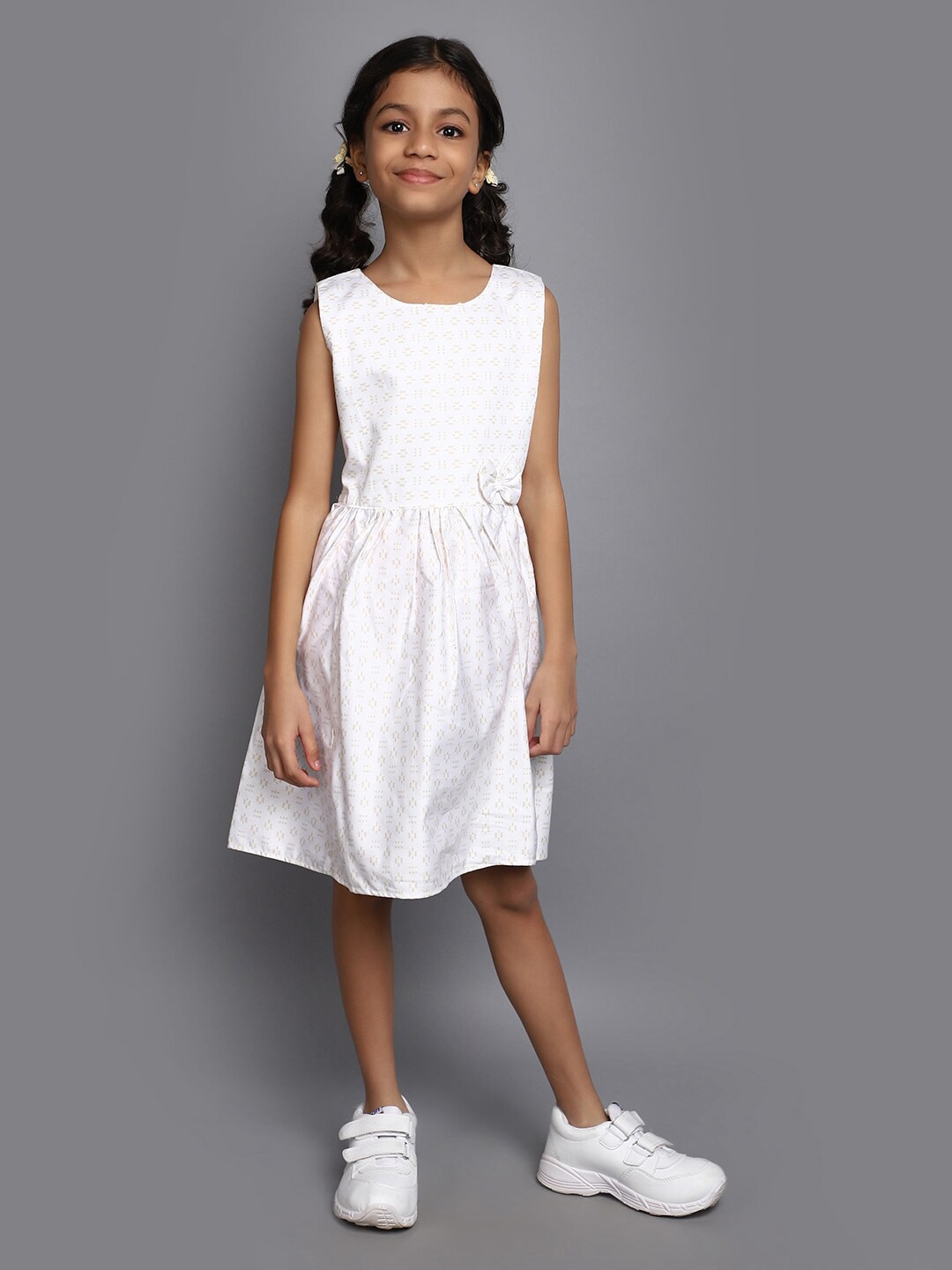 

V-Mart Girls Ethnic Motifs Printed Cotton A-Line Dress, White