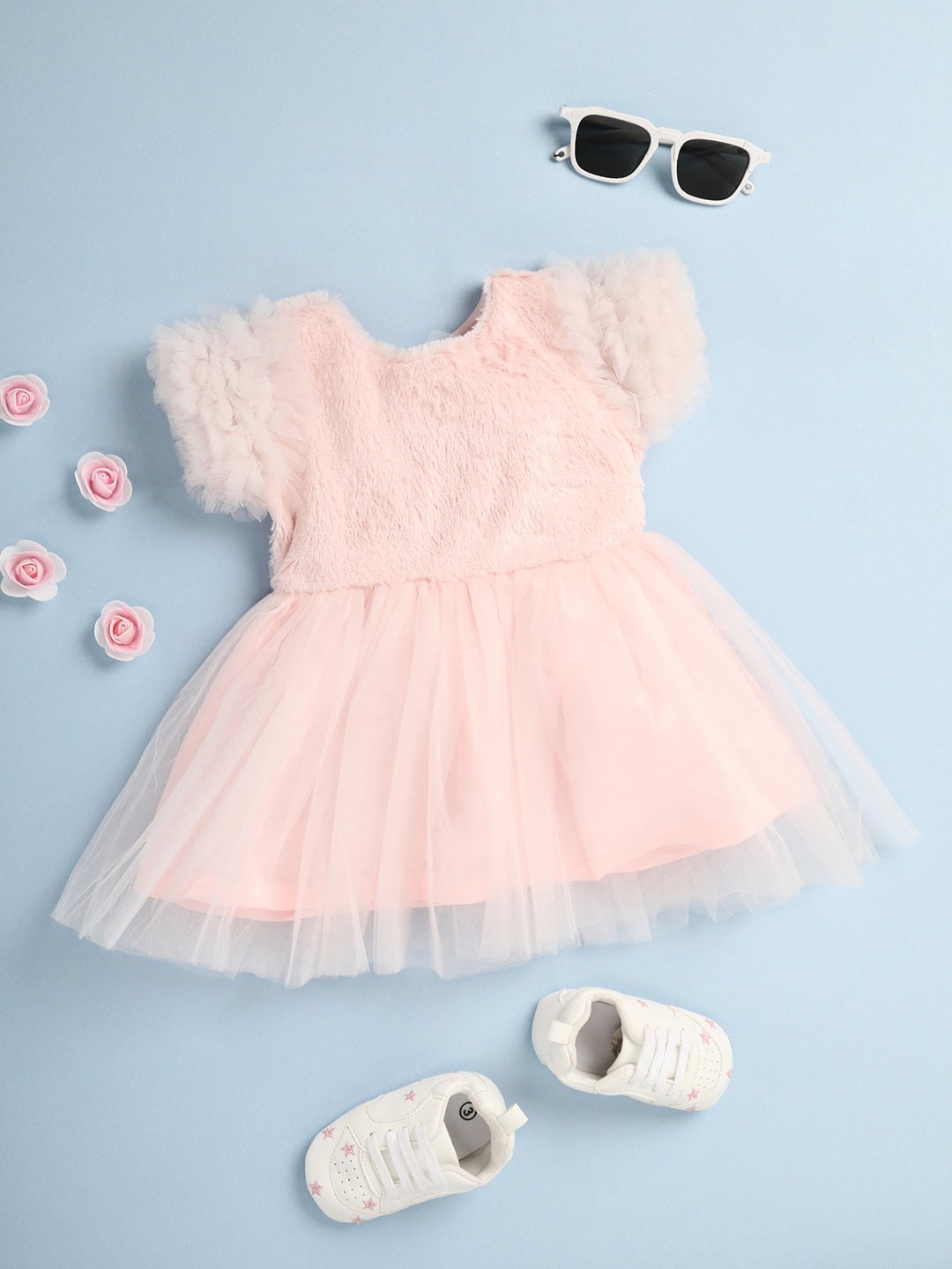 

V-Mart Infants Girls Self Design Fit & Flare Dress, Pink