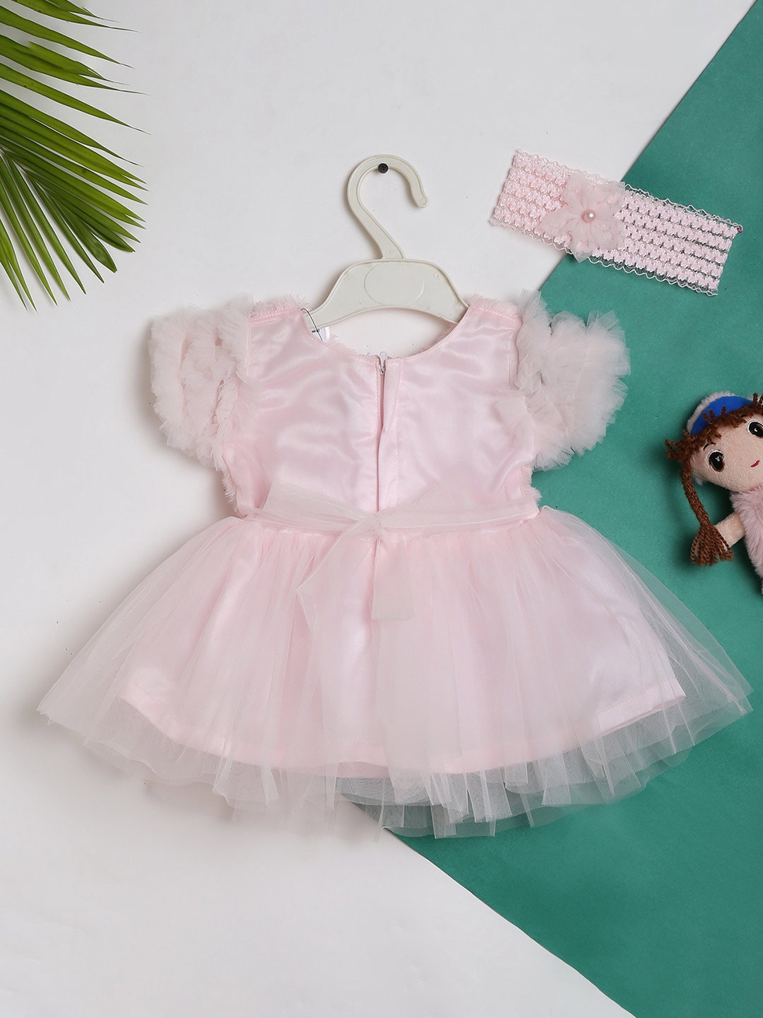 

V-Mart Infants Girls Self Design Fit & Flare Dress, Peach