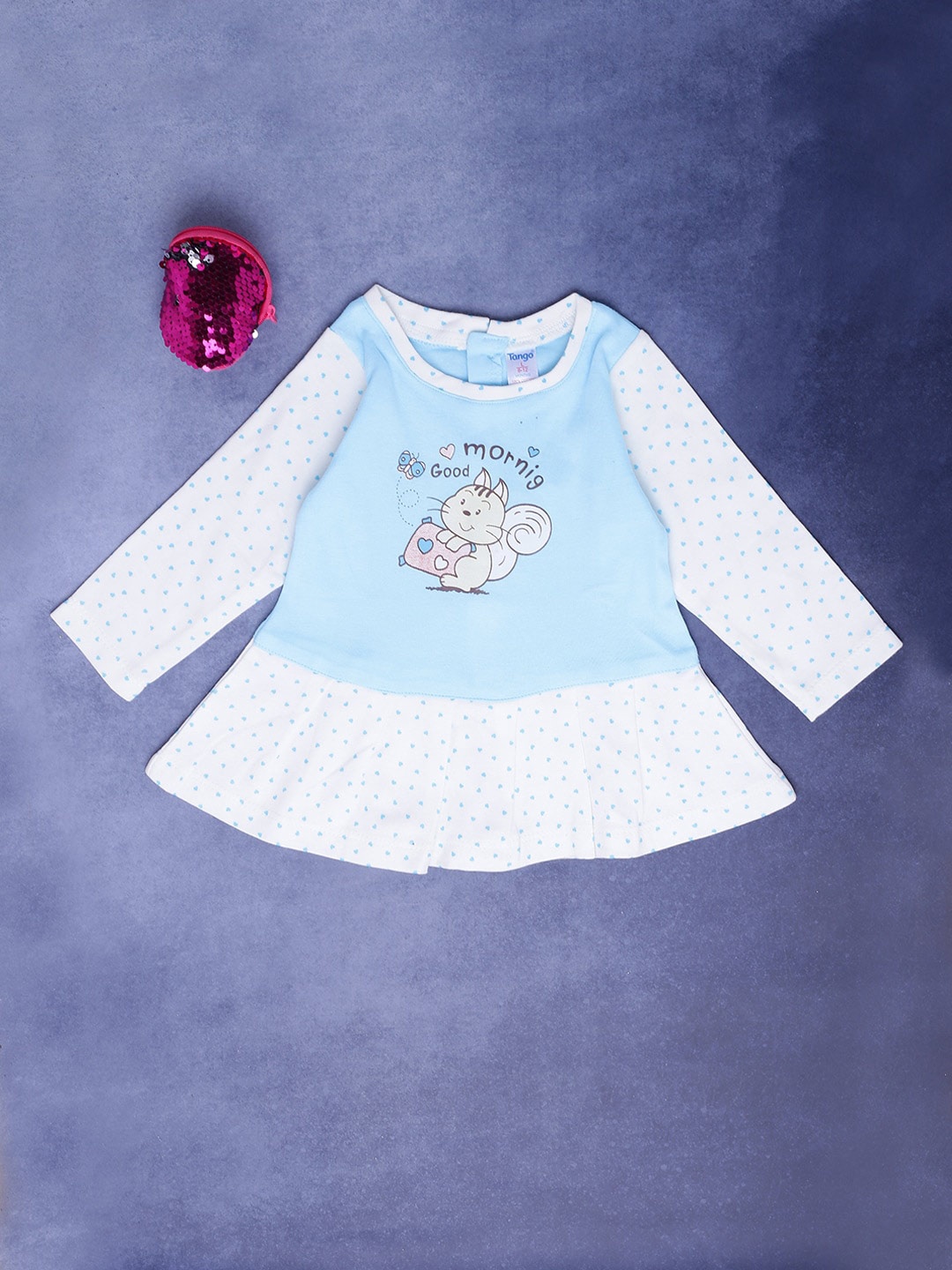 

V-Mart Infants Girls Graphic Printed Round Neck Cotton A-Line Dress, Blue