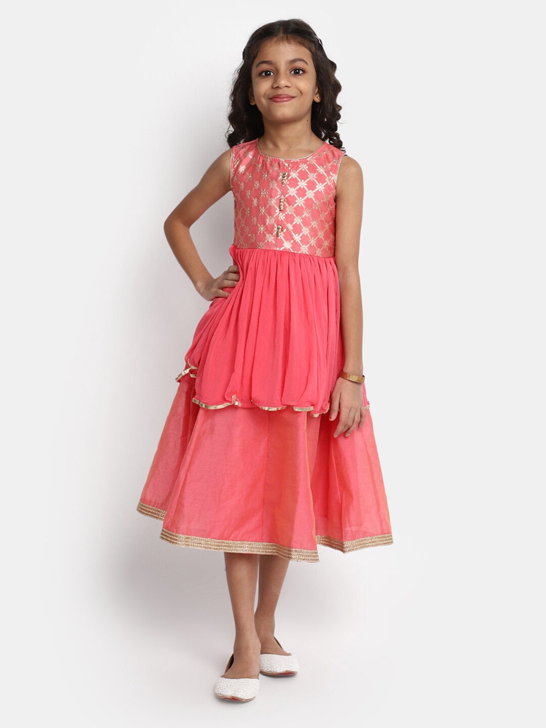 

V-Mart Girls Floral Self Design Fit & Flare Dress, Pink