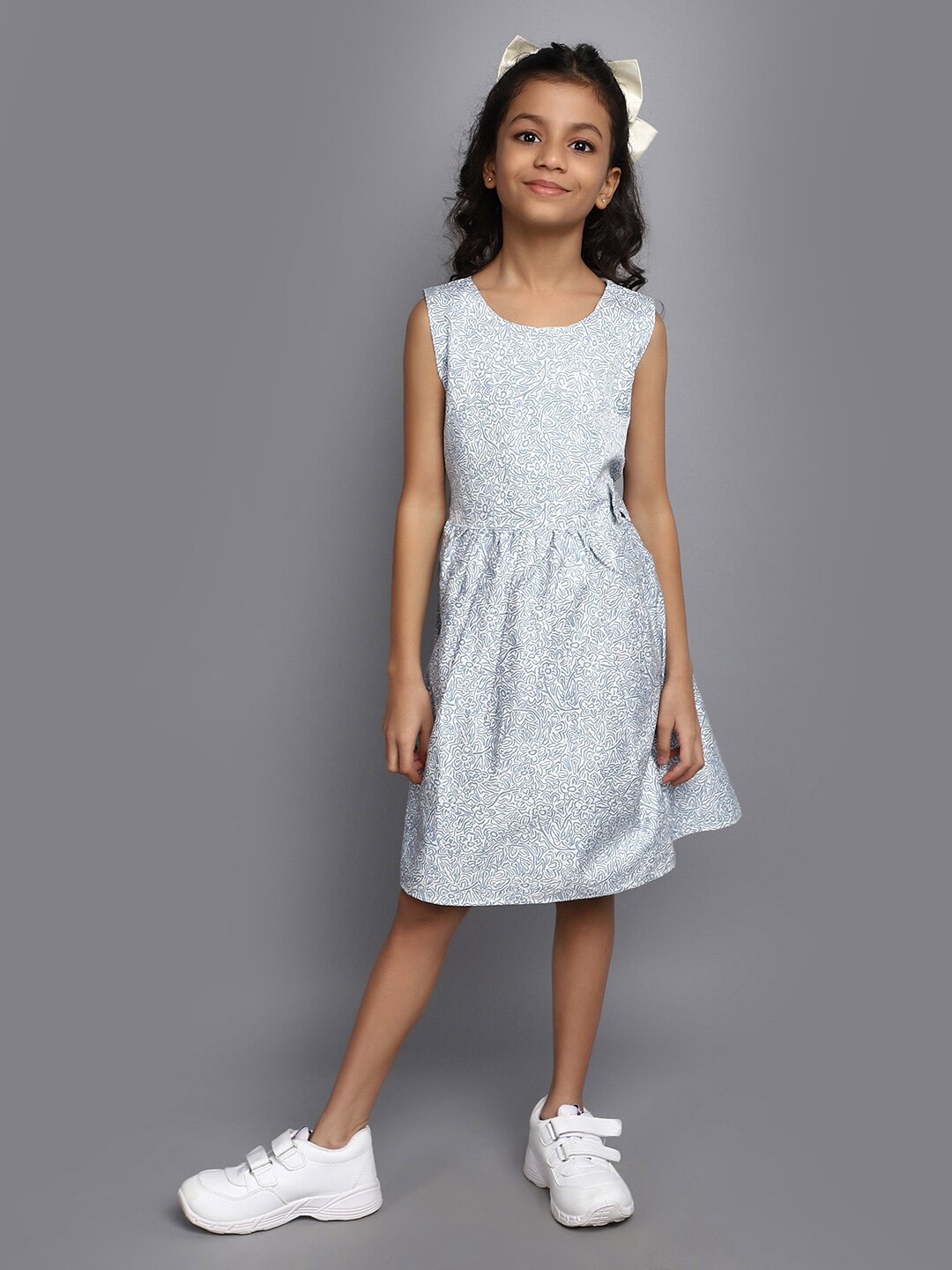 

V-Mart Floral Printed Cotton Fit & Flare Dress, White