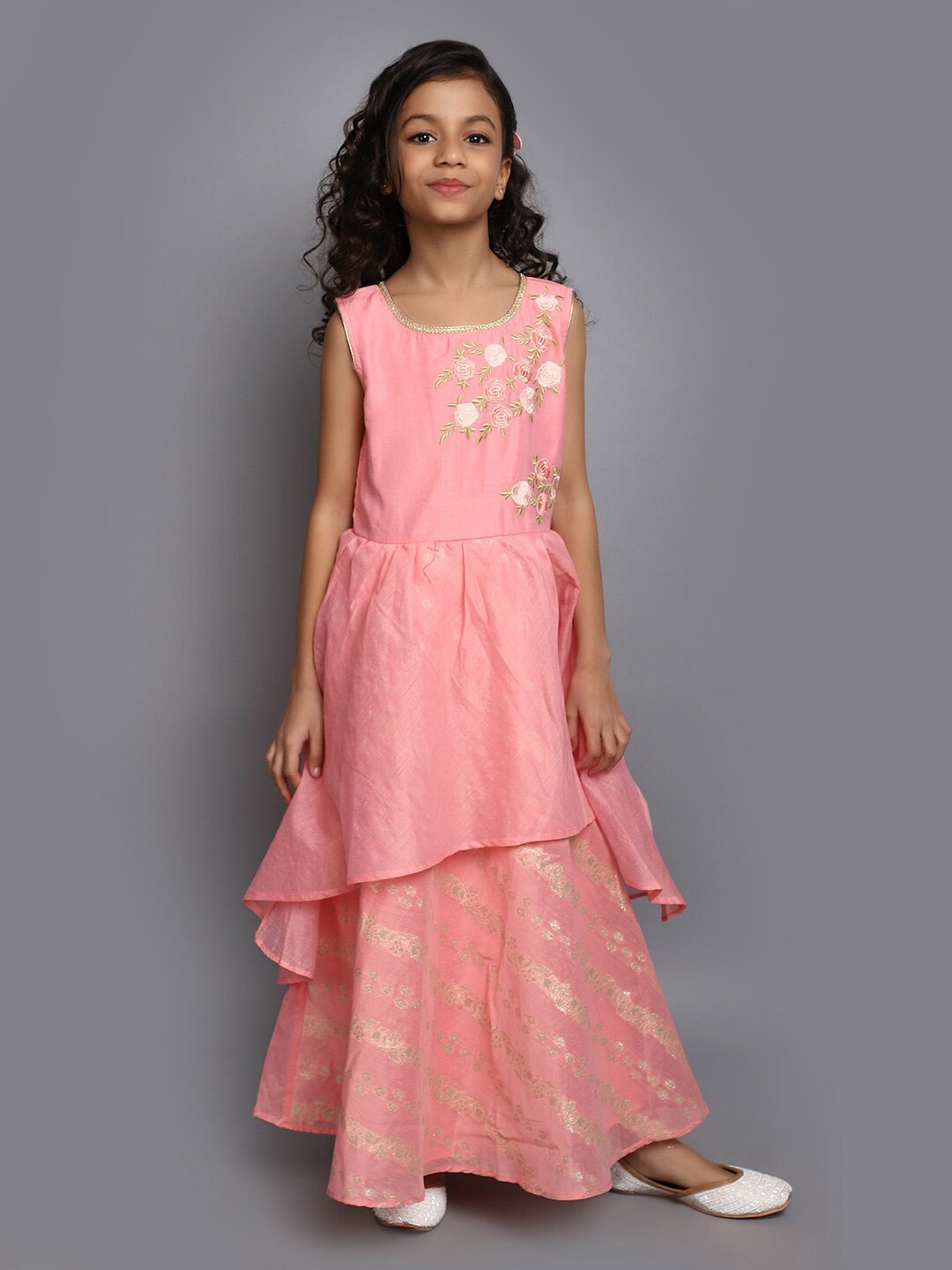 

V-Mart Infants Girls Floral Embroidered Cotton Ethnic Dress, Pink