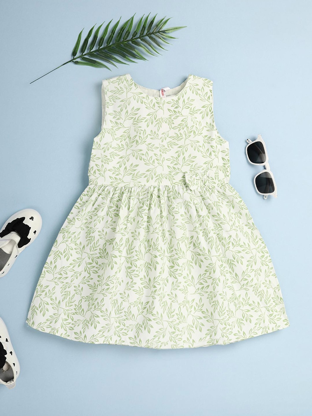 

V-Mart Infants Girls Floral Printed Bow Detailed Cotton Fit & Flare Dress, White