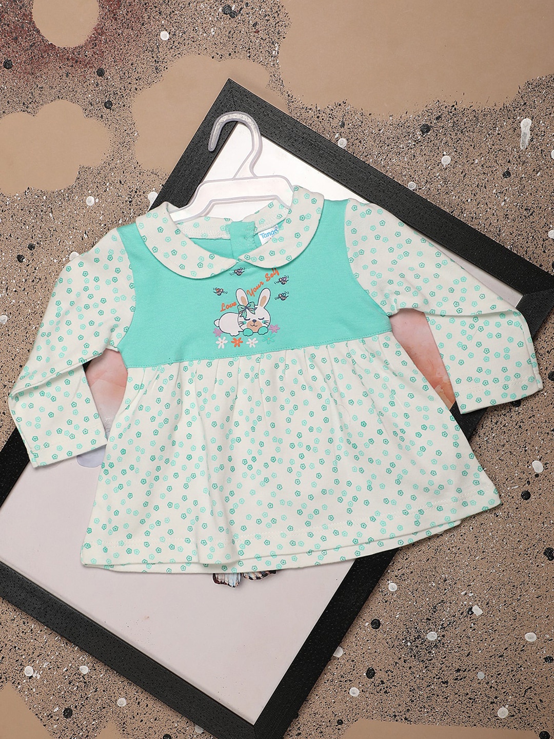 

V-Mart Girls Polka Dot Printed Peter Pan Collar Fit & Flare Dress, Green