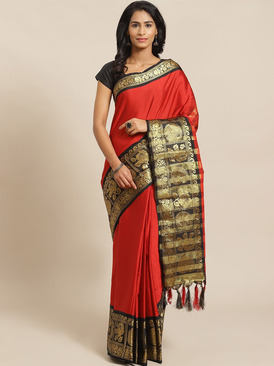 

Grubstaker Zari Banarasi Saree, Red