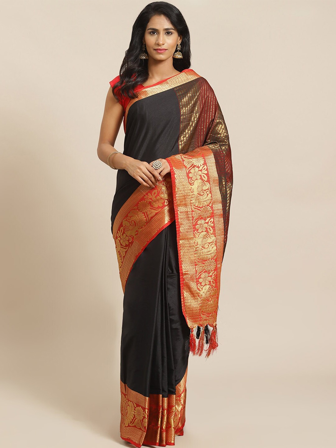 

Grubstaker Zari Banarasi Saree, Black
