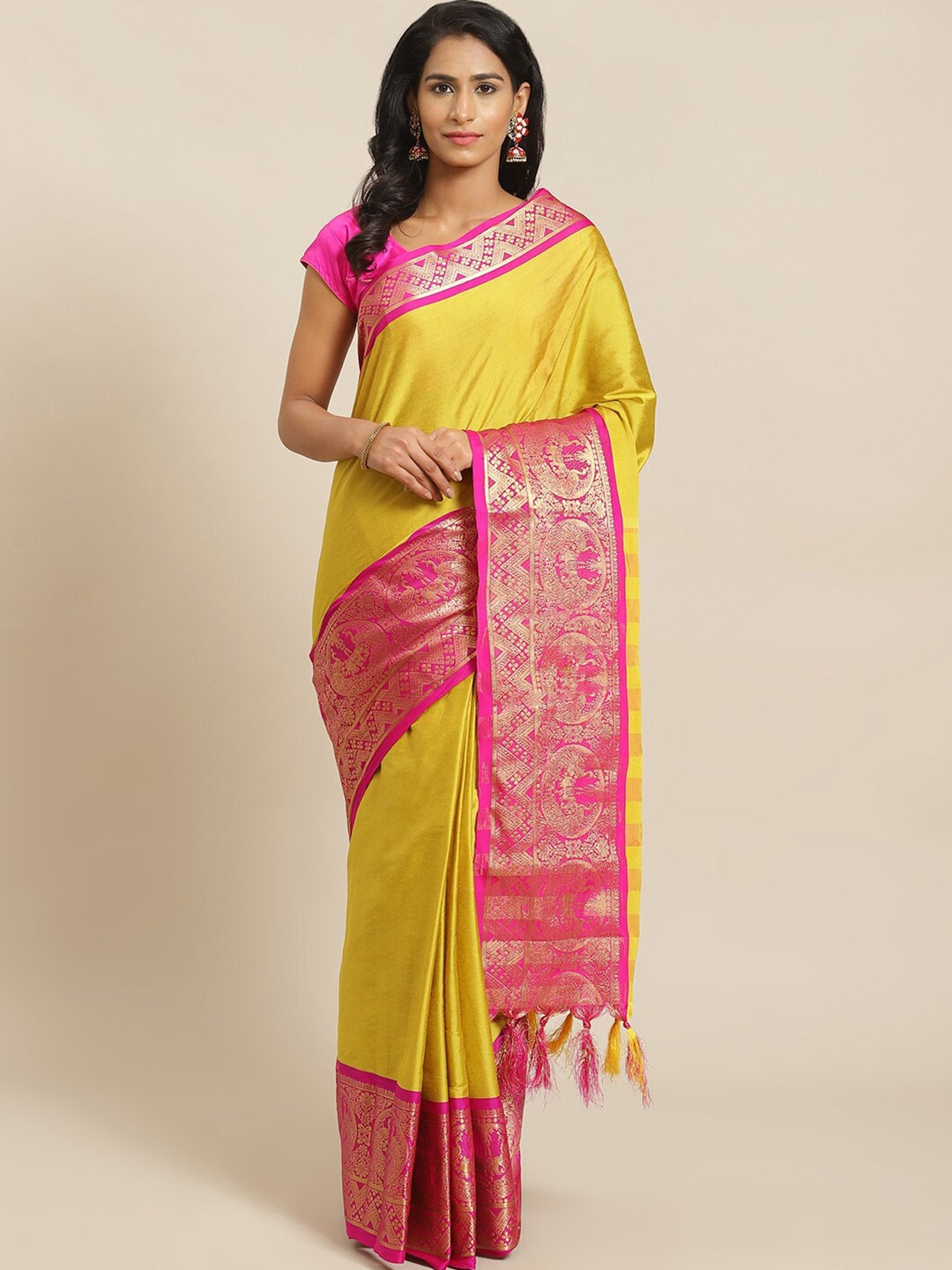 

Grubstaker Zari Banarasi Saree, Yellow