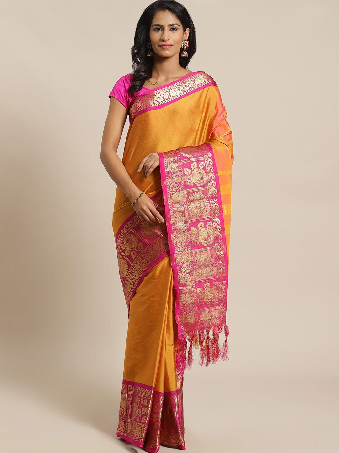 

Grubstaker Zari Banarasi Saree, Orange