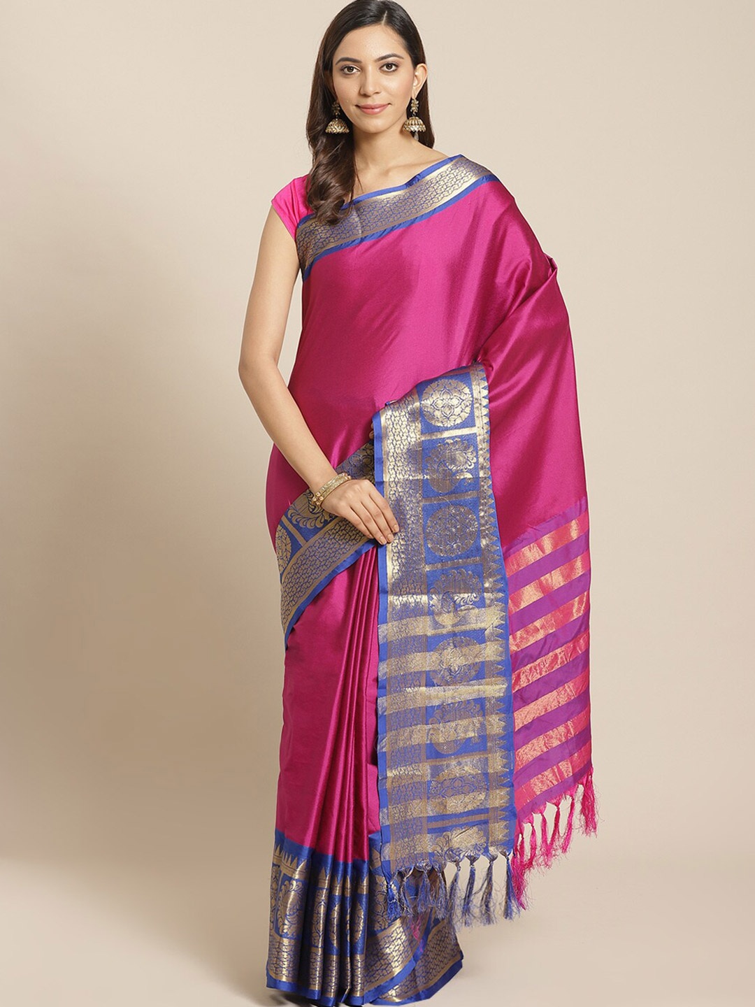 

Grubstaker Zari Banarasi Saree, Pink