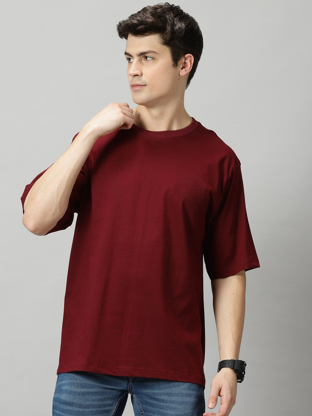 

THE HOLLANDER Pure Cotton Drop-Shoulder Sleeves Oversized Fit T-shirt, Red