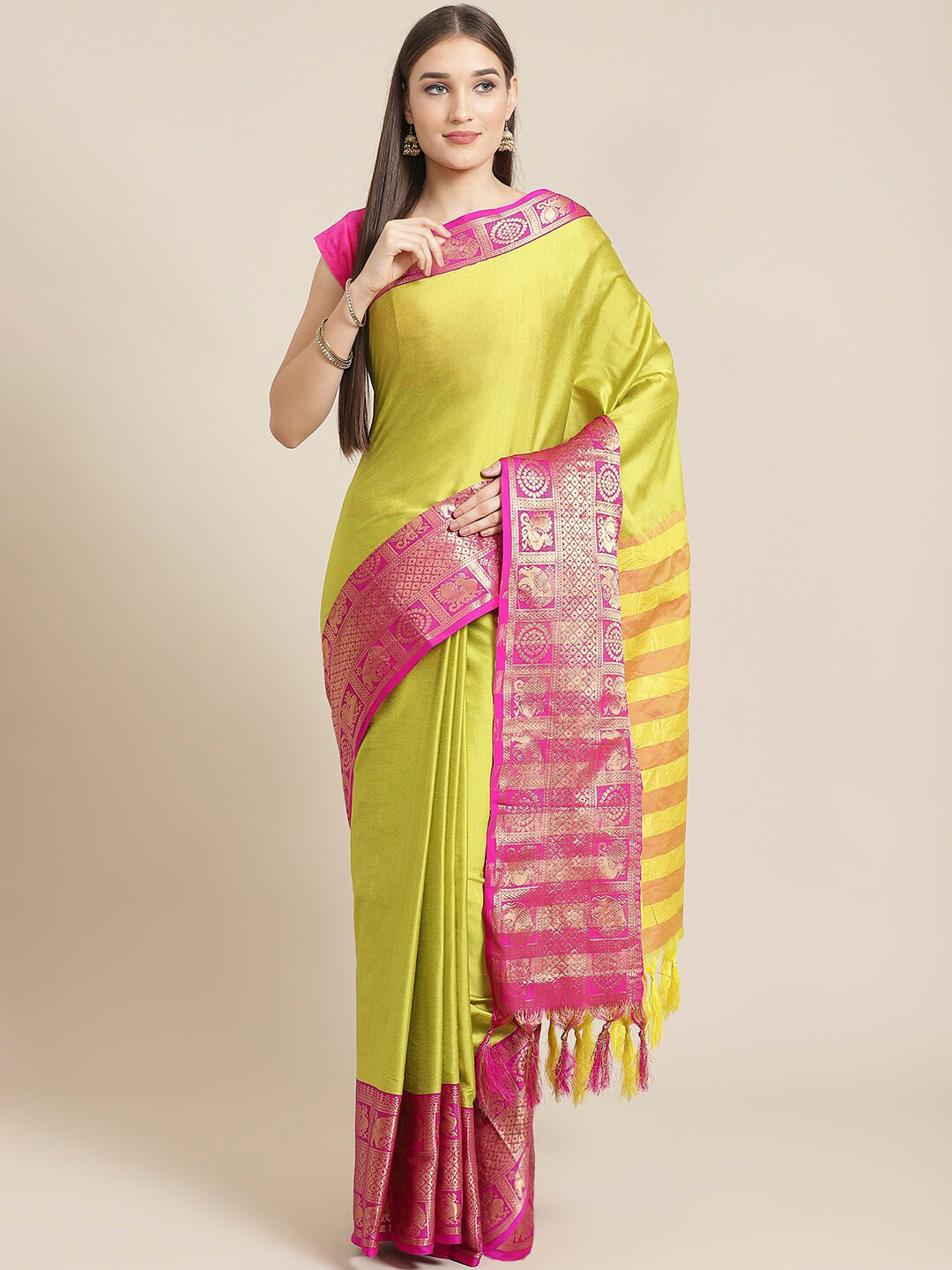 

KALINI Zari Banarasi Saree, Yellow