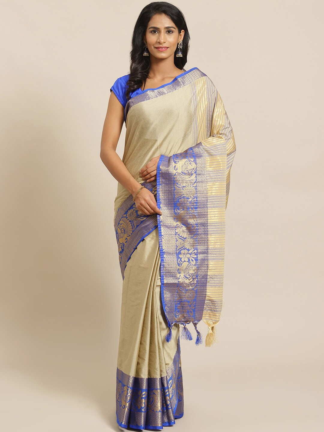 

KALINI Zari Banarasi Saree, Beige