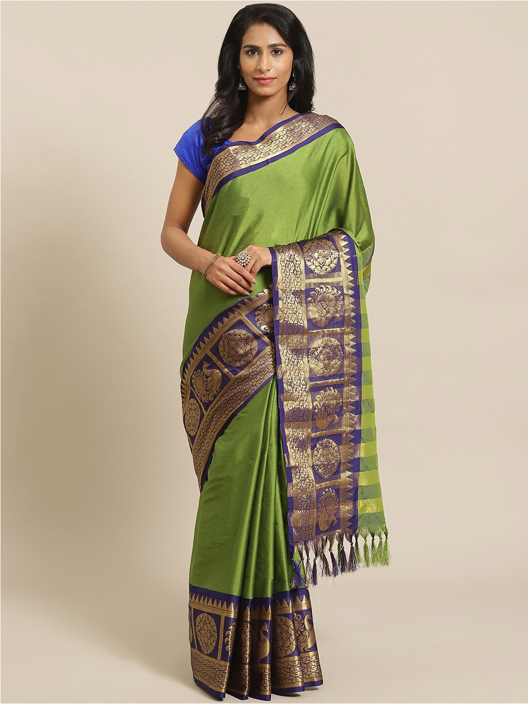 

KALINI Woven Design Border Zari Detail Saree, Green