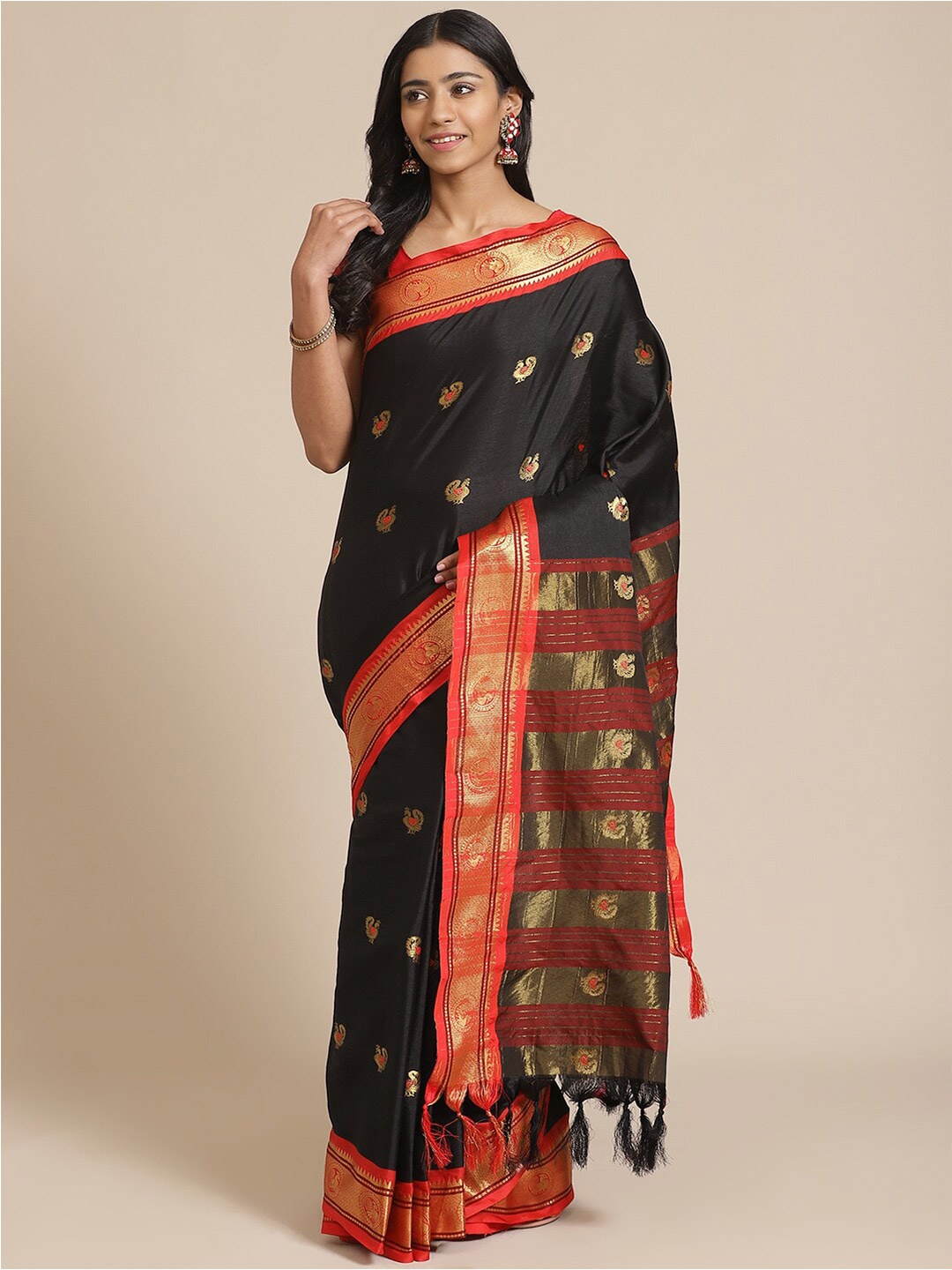 

KALINI Ethnic Motifs Woven Design Zari Banarasi Saree, Black