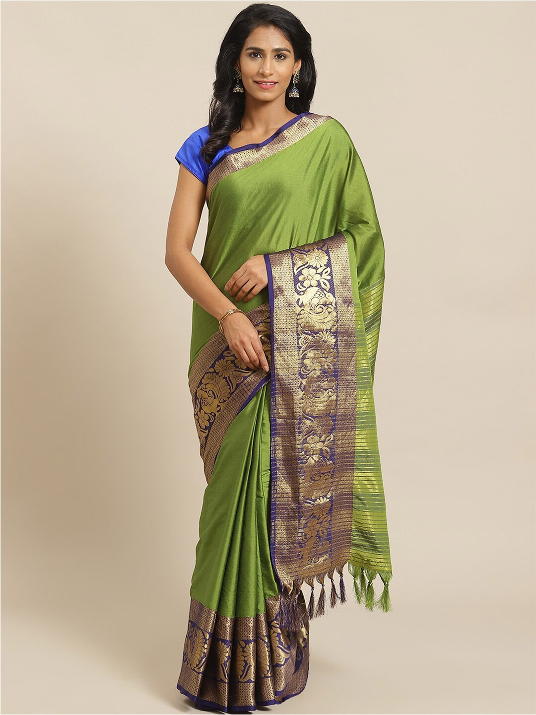 

KALINI Woven Design Border Zari Banarasi Saree, Green