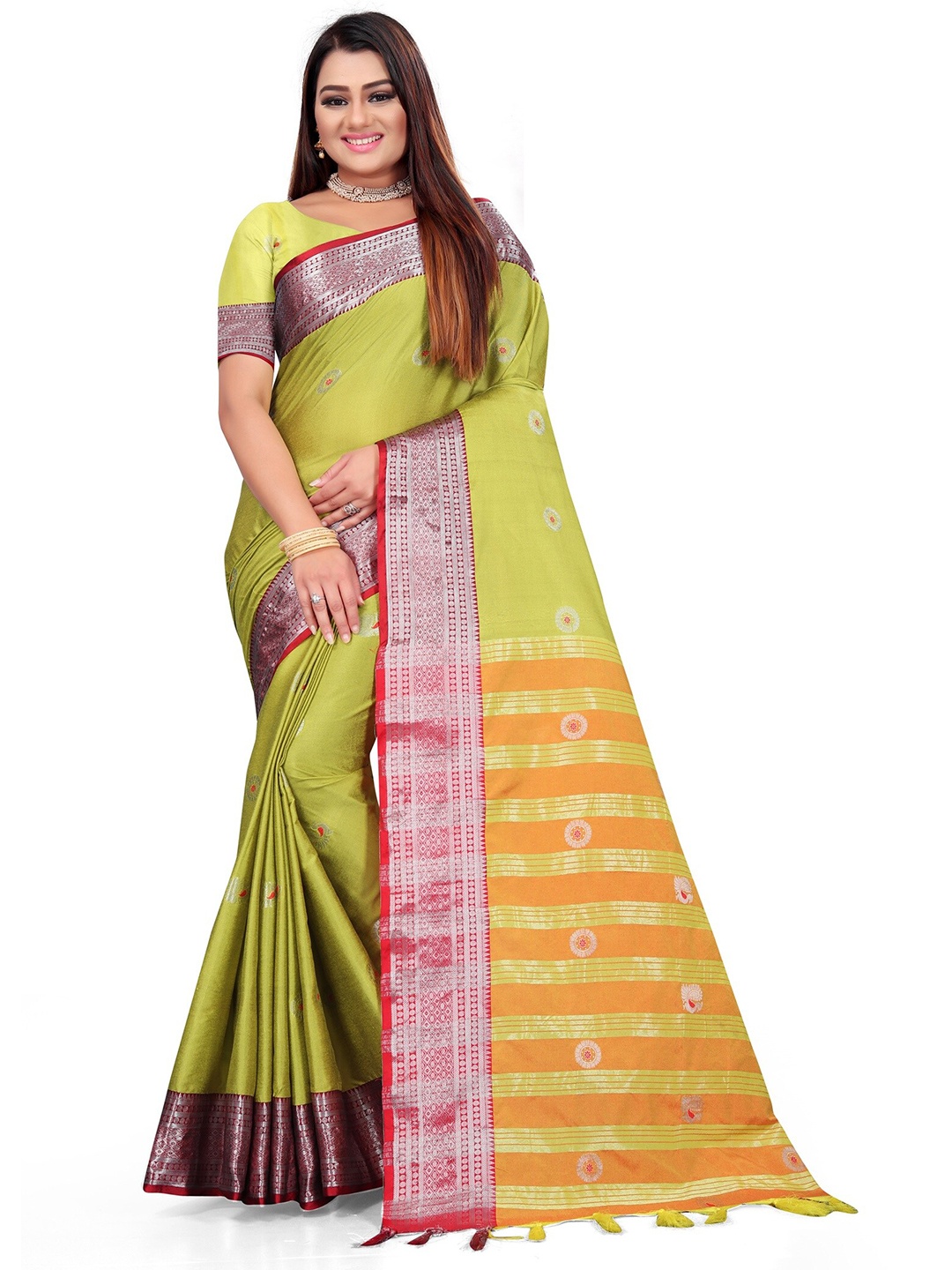 

KALINI Ethnic Motifs Woven Design Zari Detail Saree, Yellow