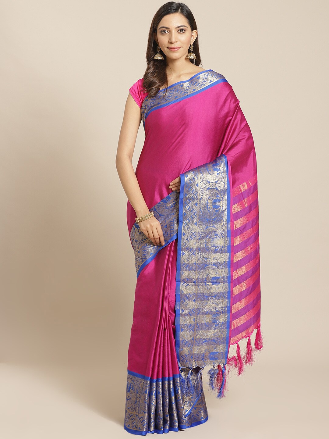 

KALINI Woven Design Border Zari Detailed Saree, Pink