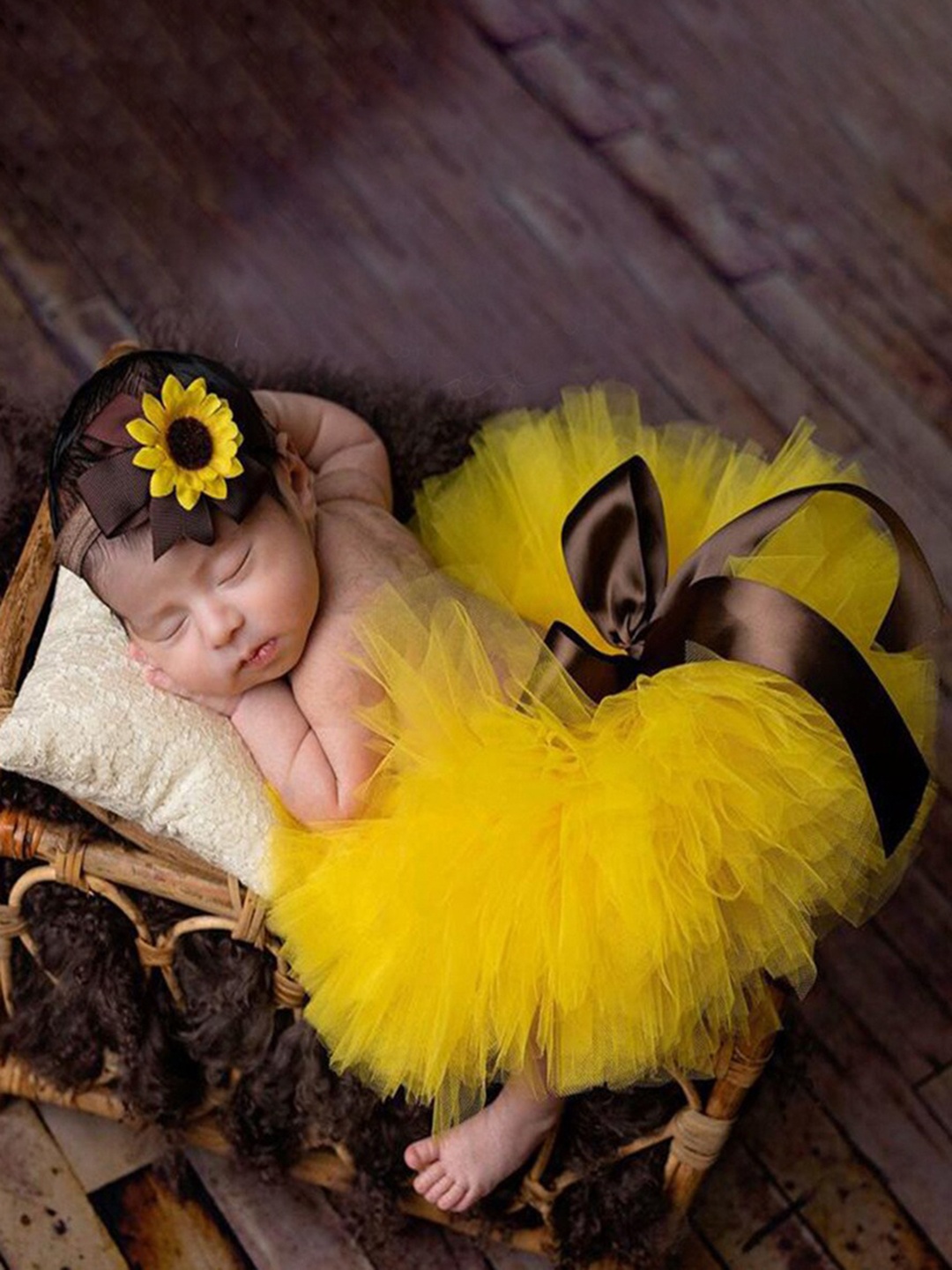 

Babymoon Infant Girls Set of 2 Sunflower Tutu Baby Photoshoot Props, Yellow
