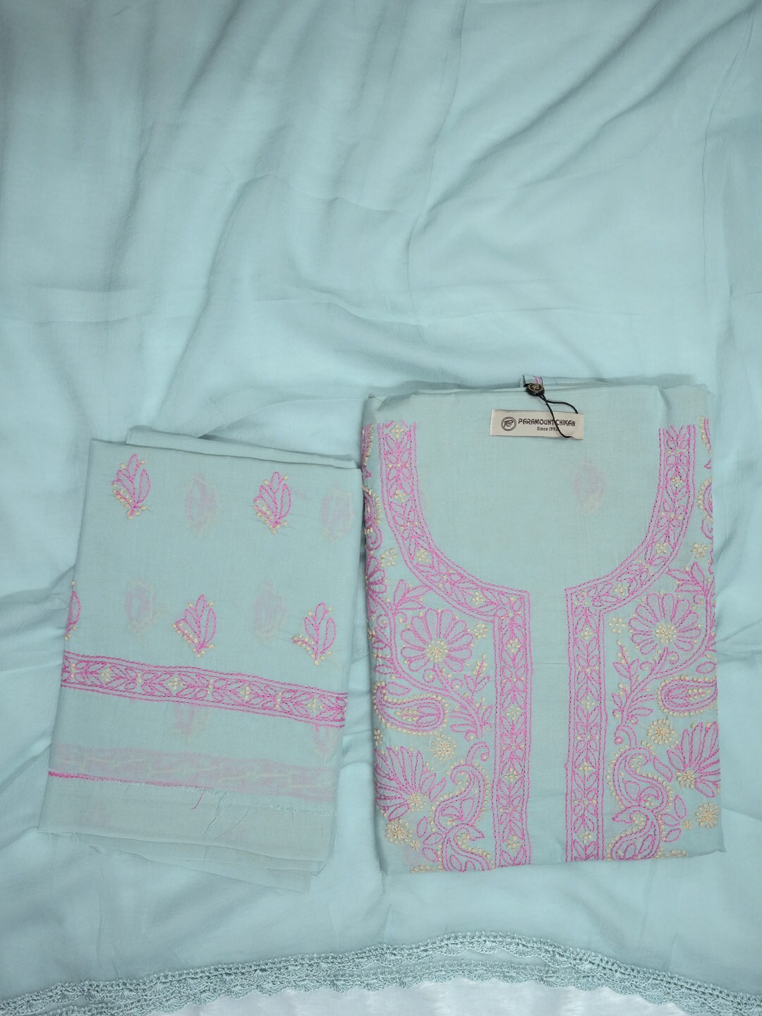 

PARAMOUNT CHIKAN Lucknowi Chikankari Embroidered Unstitched Dress Material, Grey