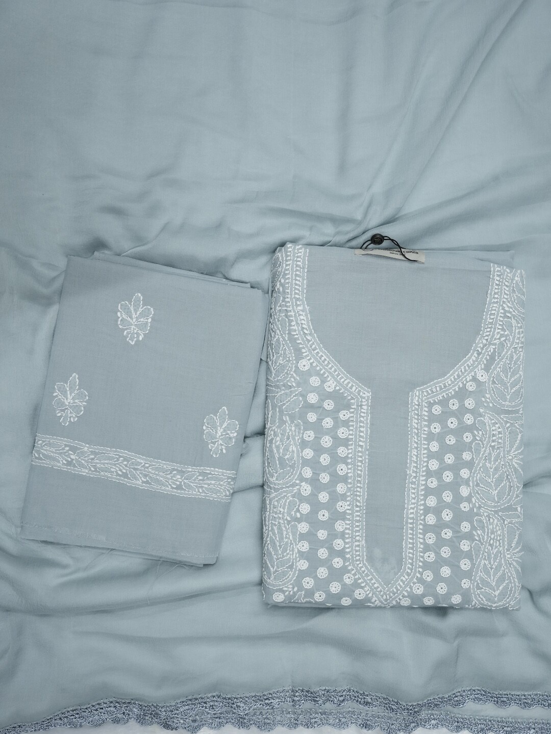 

PARAMOUNT CHIKAN Lucknowi Chikankari Embroidered Unstitched Dress Material, Grey