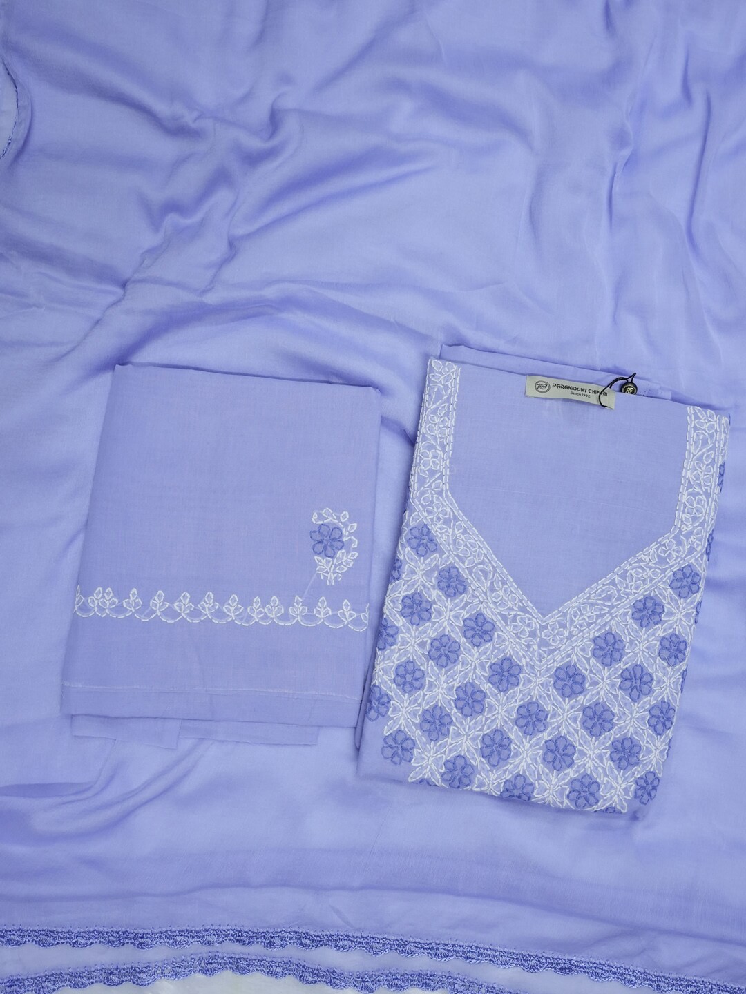 

PARAMOUNT CHIKAN Lucknowi Chikankari Embroidered Unstitched Dress Material, Purple