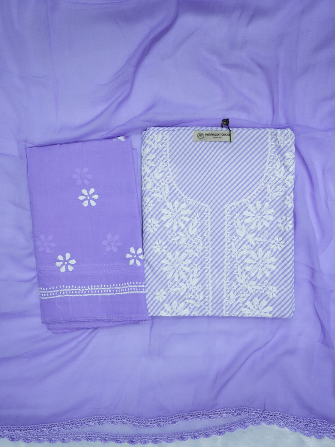 

PARAMOUNT CHIKAN Lucknowi Chikankari Embroidered Unstitched Dress Material, Purple