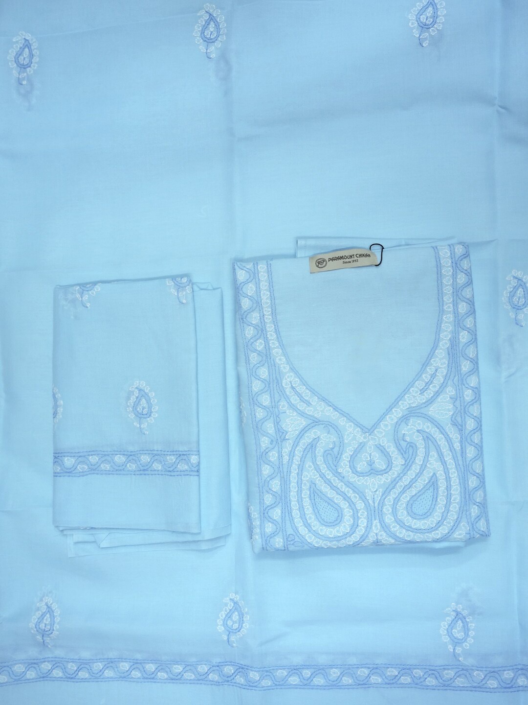 

PARAMOUNT CHIKAN Lucknowi Chikankari Embroidered Unstitched Dress Material, Blue