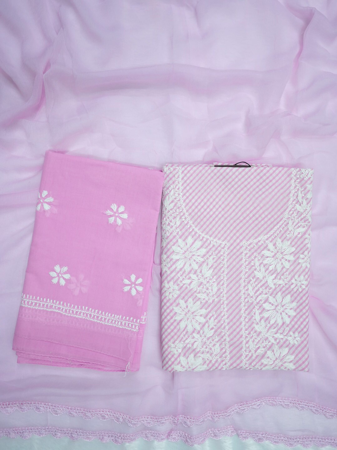 

PARAMOUNT CHIKAN Lucknowi Chikankari Embroidered Unstitched Dress Material, Pink