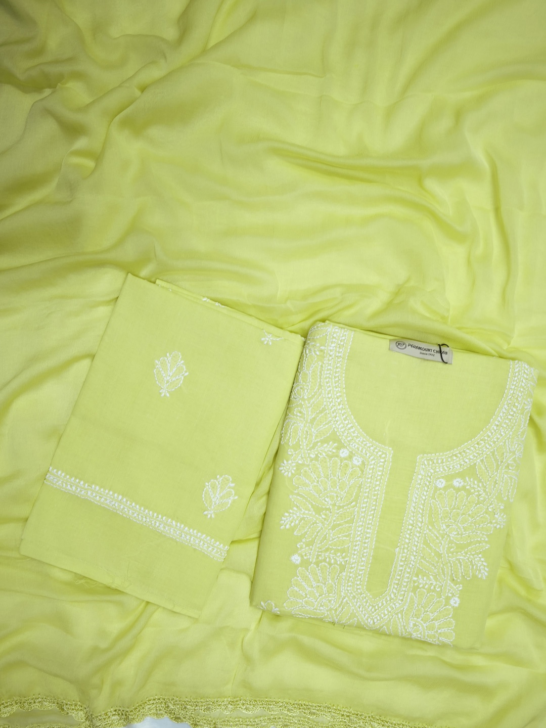 

PARAMOUNT CHIKAN Lucknowi Chikankari Embroidered Unstitched Dress Material, Green