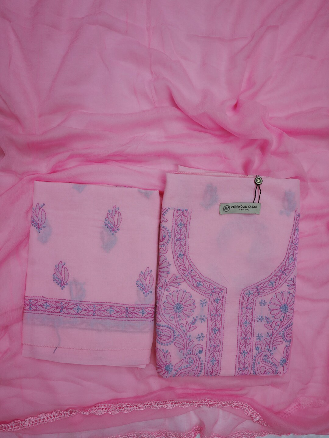 

PARAMOUNT CHIKAN Embroidered Chikankari Unstitched Dress Material, Pink