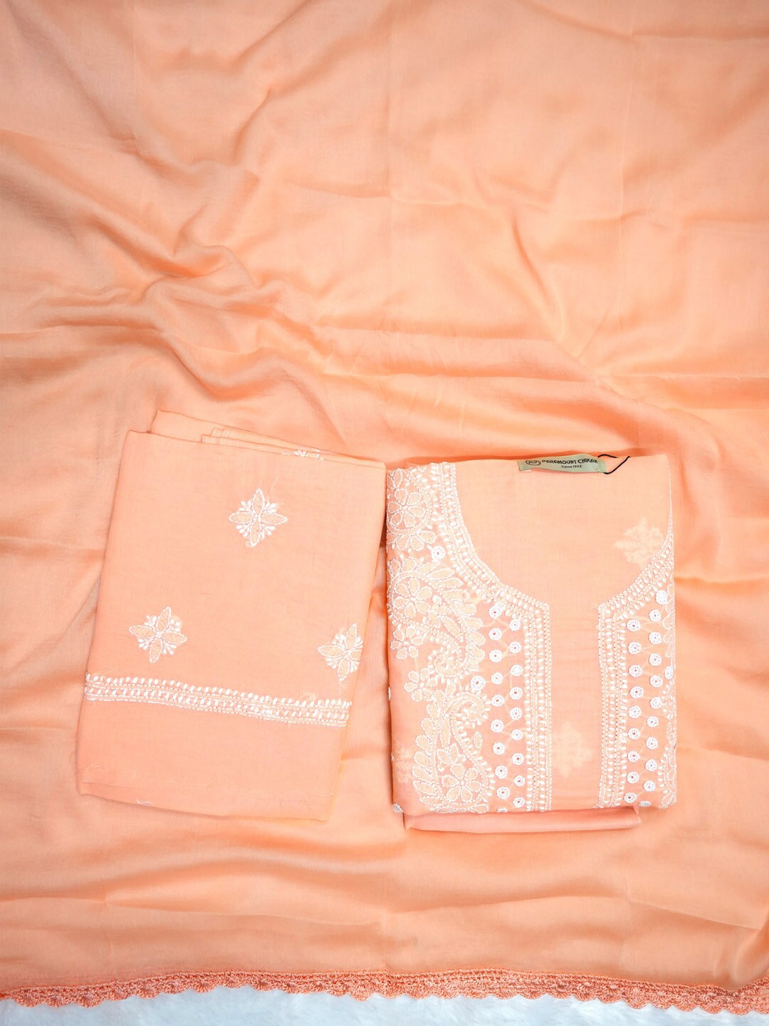 

PARAMOUNT CHIKAN Embroidered Chikankari Unstitched Dress Material, Peach