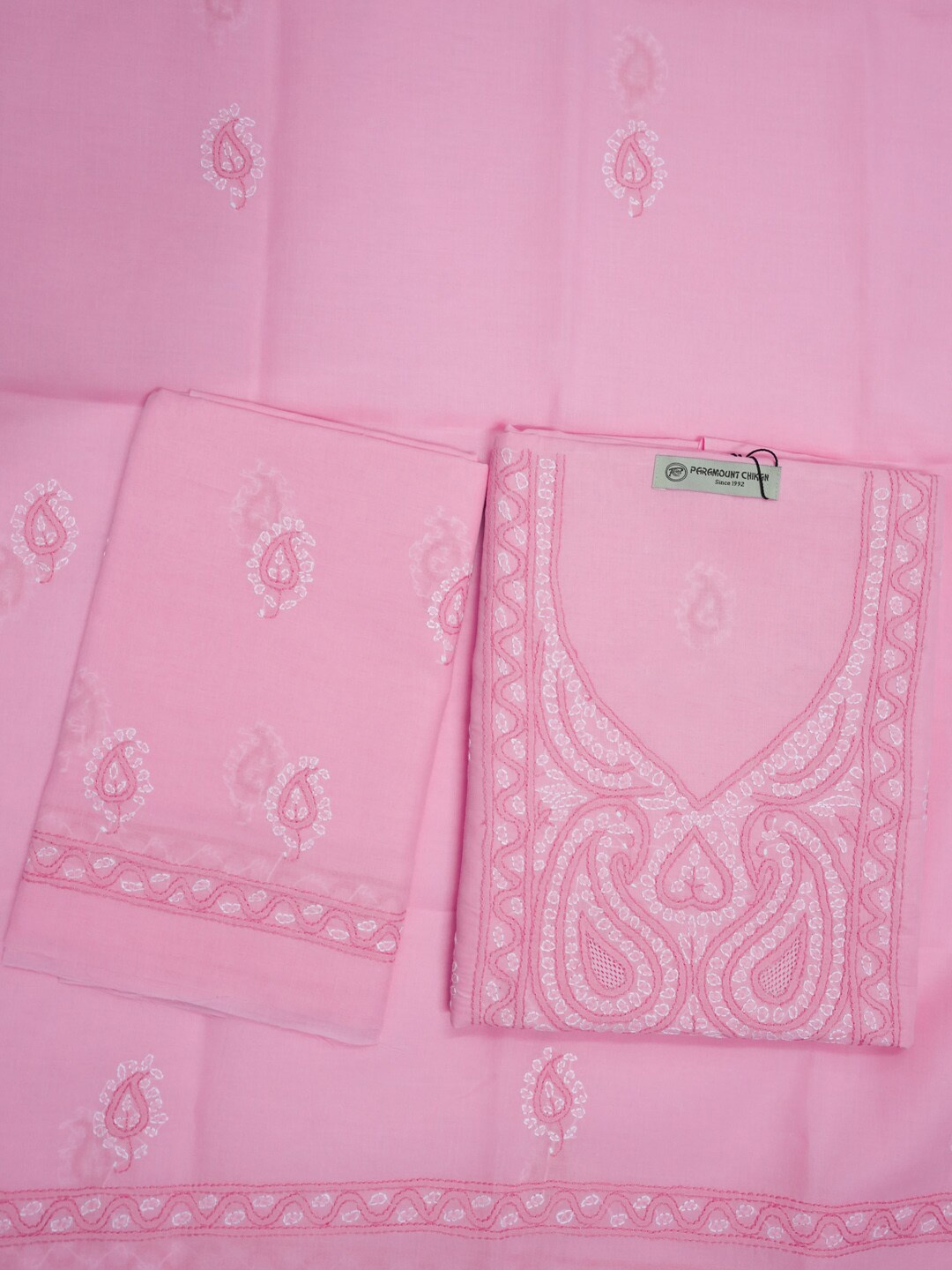 

PARAMOUNT CHIKAN Embroidered Chikankari Unstitched Dress Material, Pink
