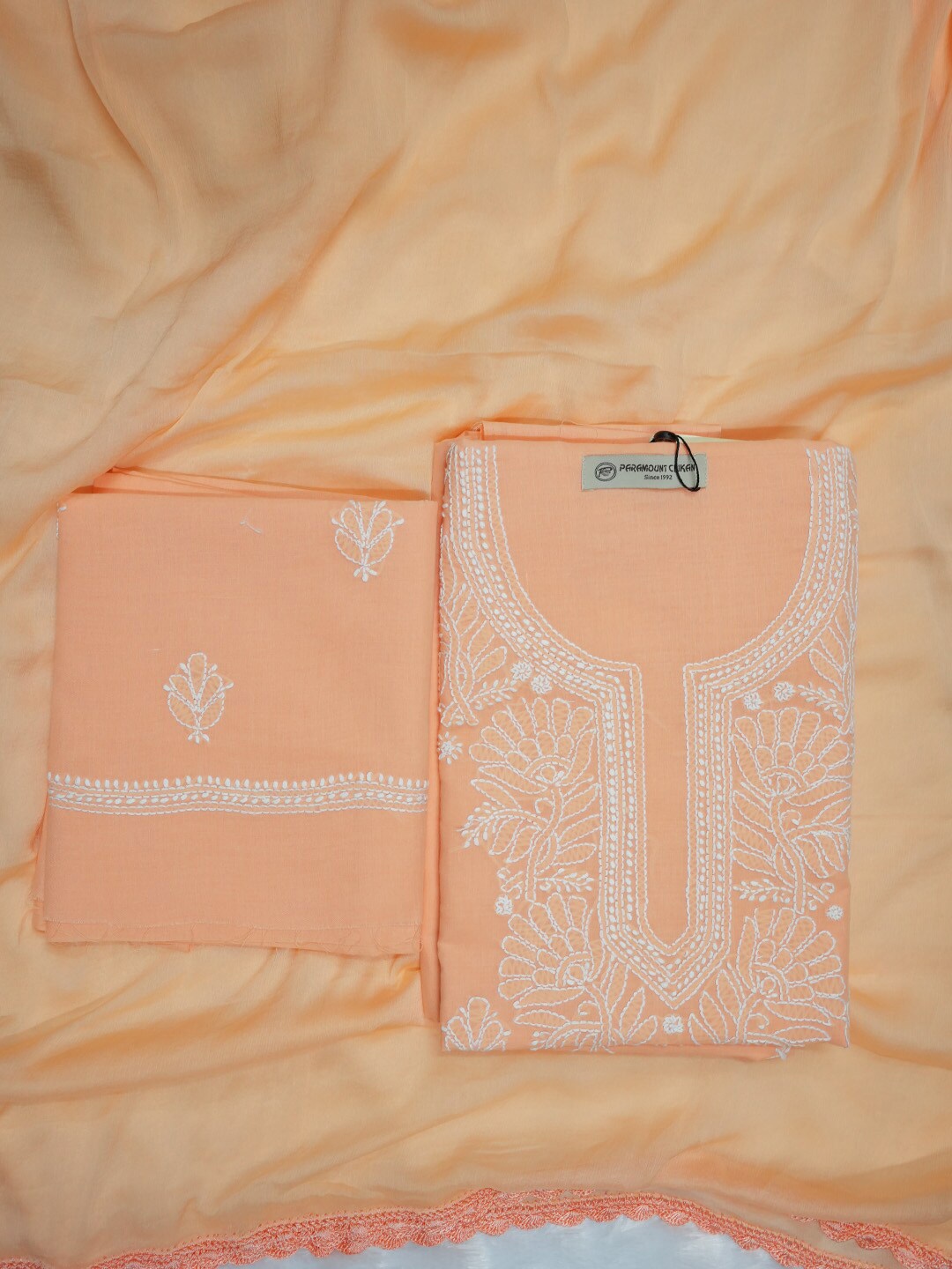 

PARAMOUNT CHIKAN Embroidered Chikankari Unstitched Dress Material, Orange