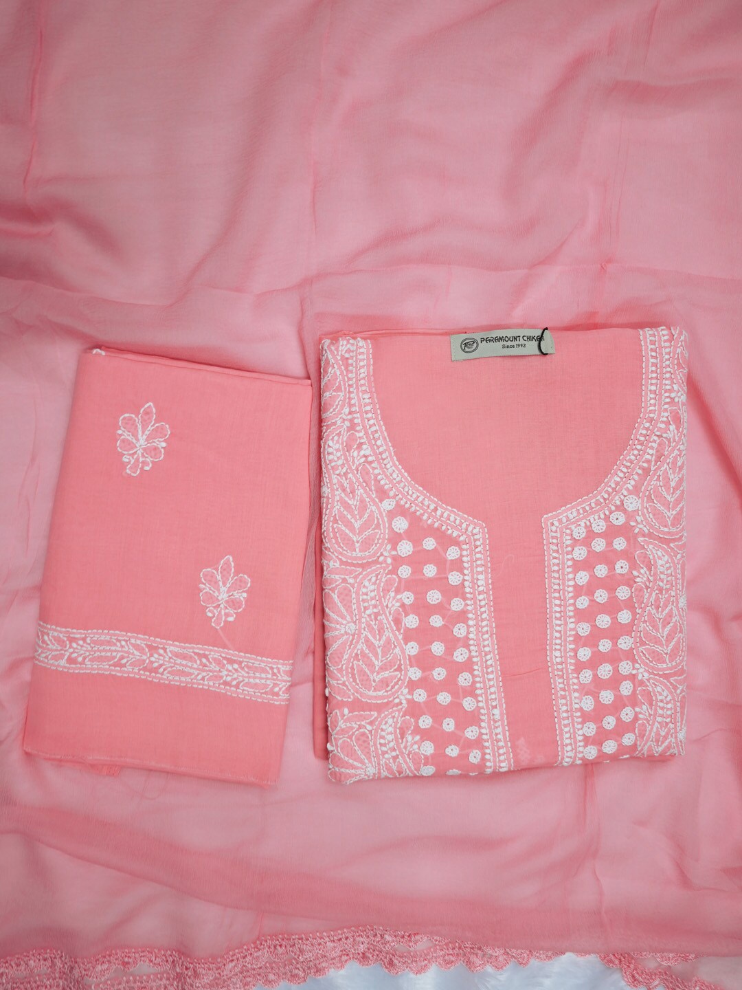 

PARAMOUNT CHIKAN Embroidered Chikankari Unstitched Dress Material, Pink