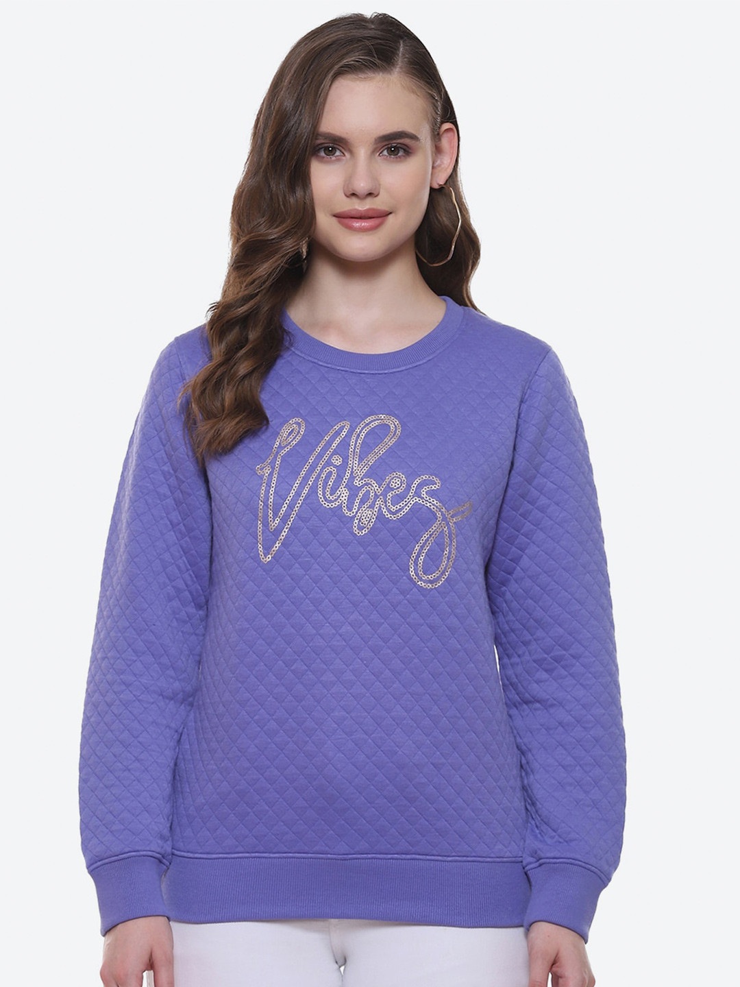 

2Bme Geometric Self Design Cotton Pullover Sweatshirt, Purple